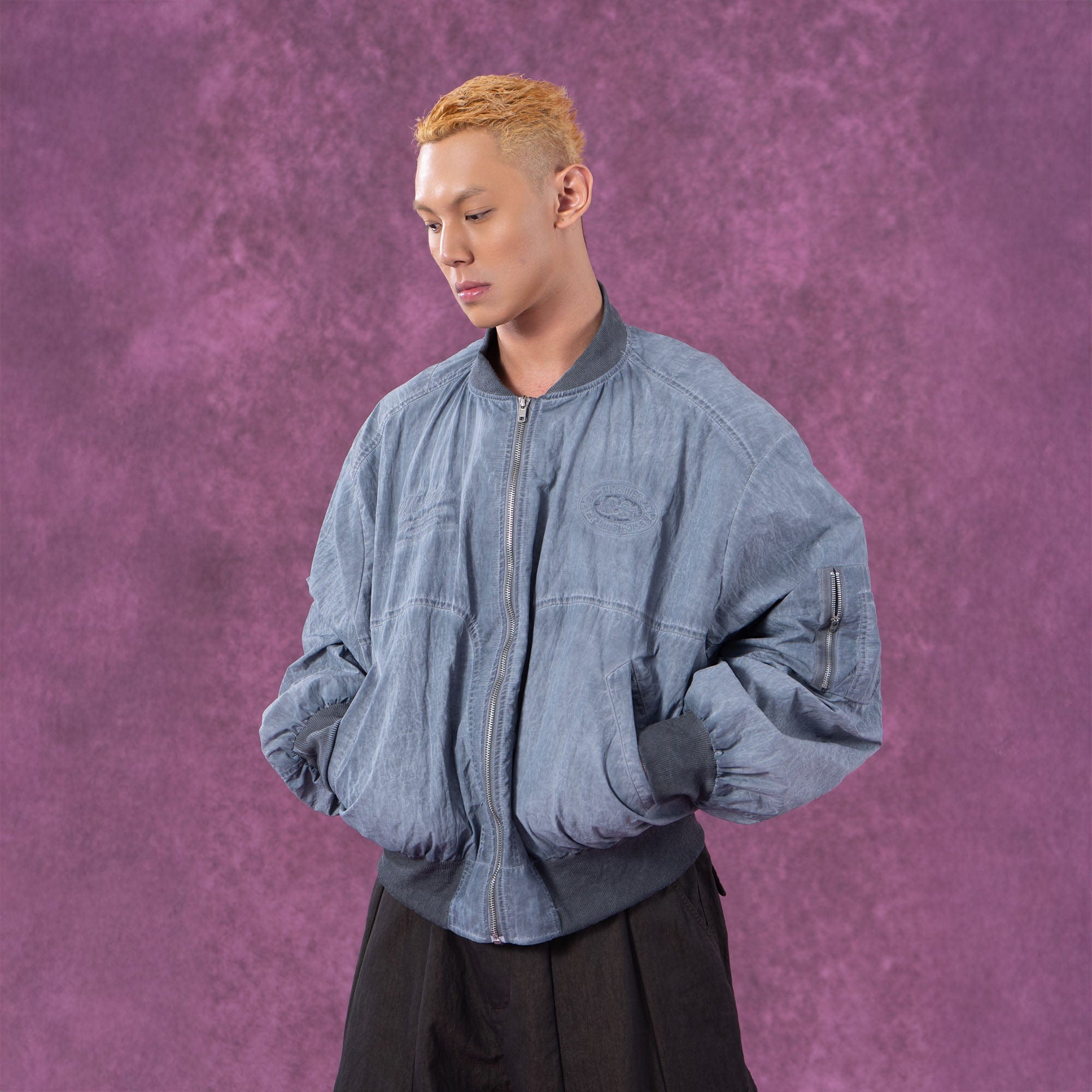 Cropped Crinkled Bomber Jacket