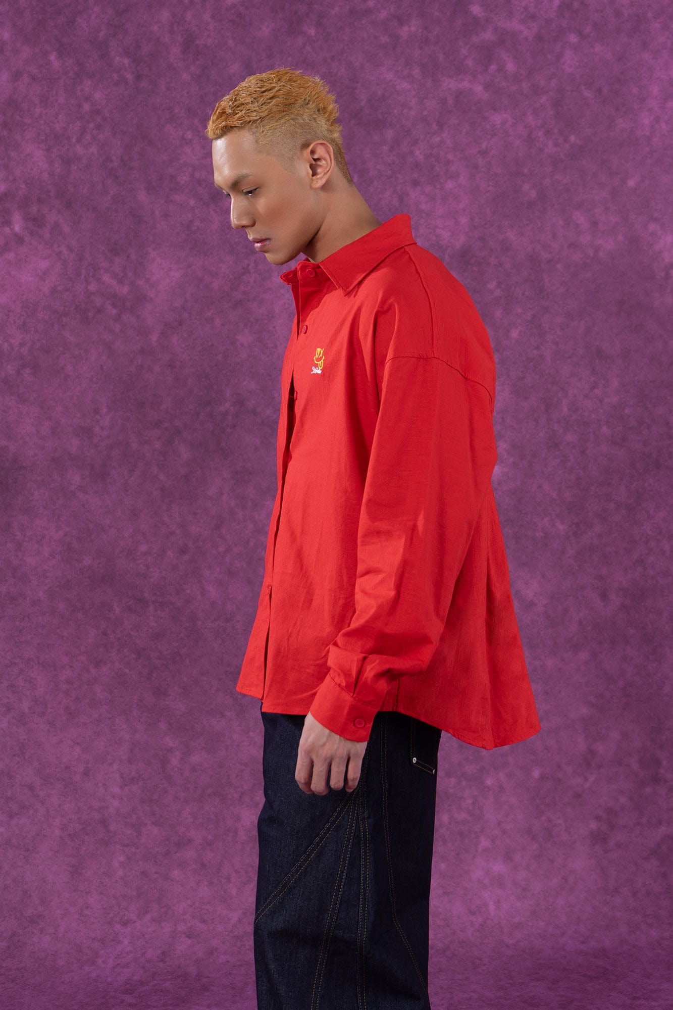 Red Embroidered Logo Button-Up Shirt