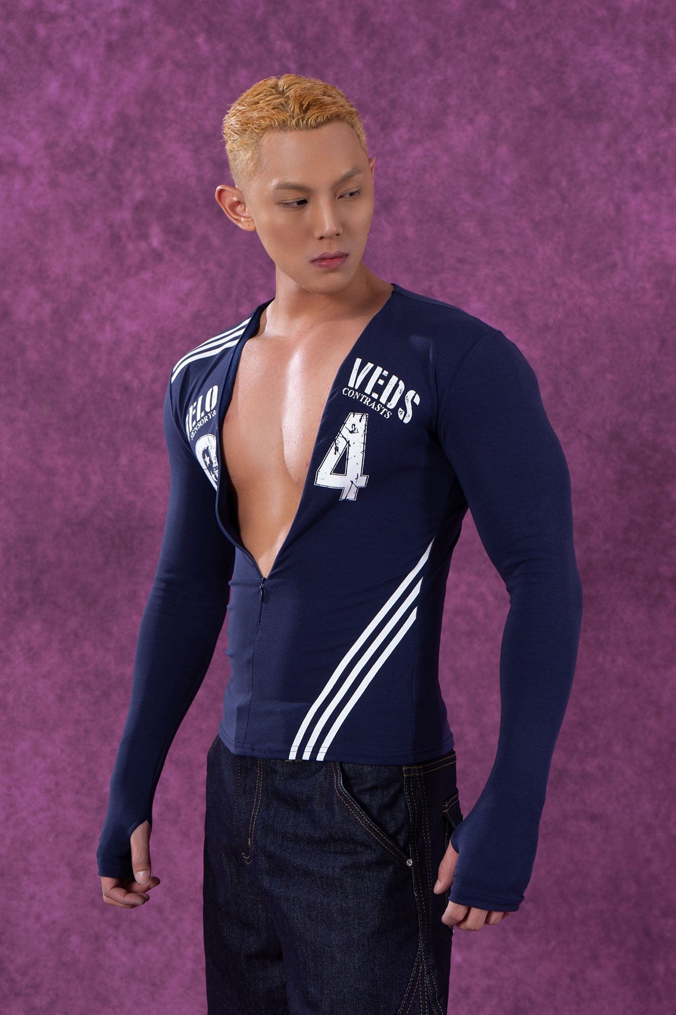 Navy Varsity Zip Up Top