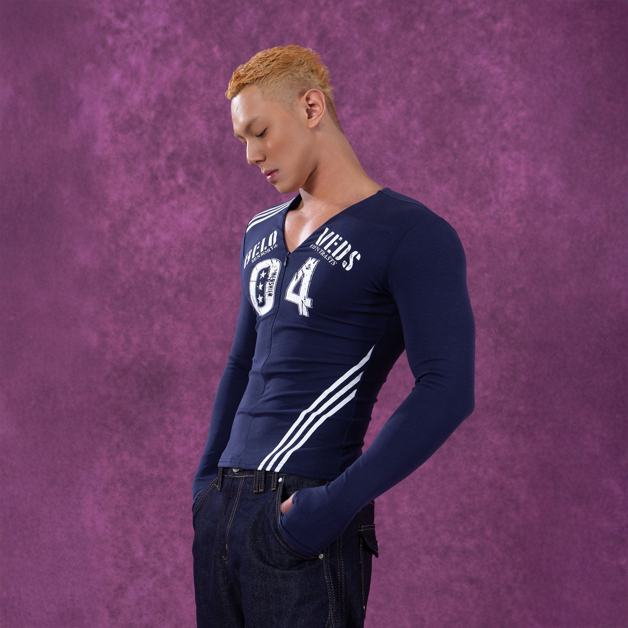 Navy Varsity Zip Up Top