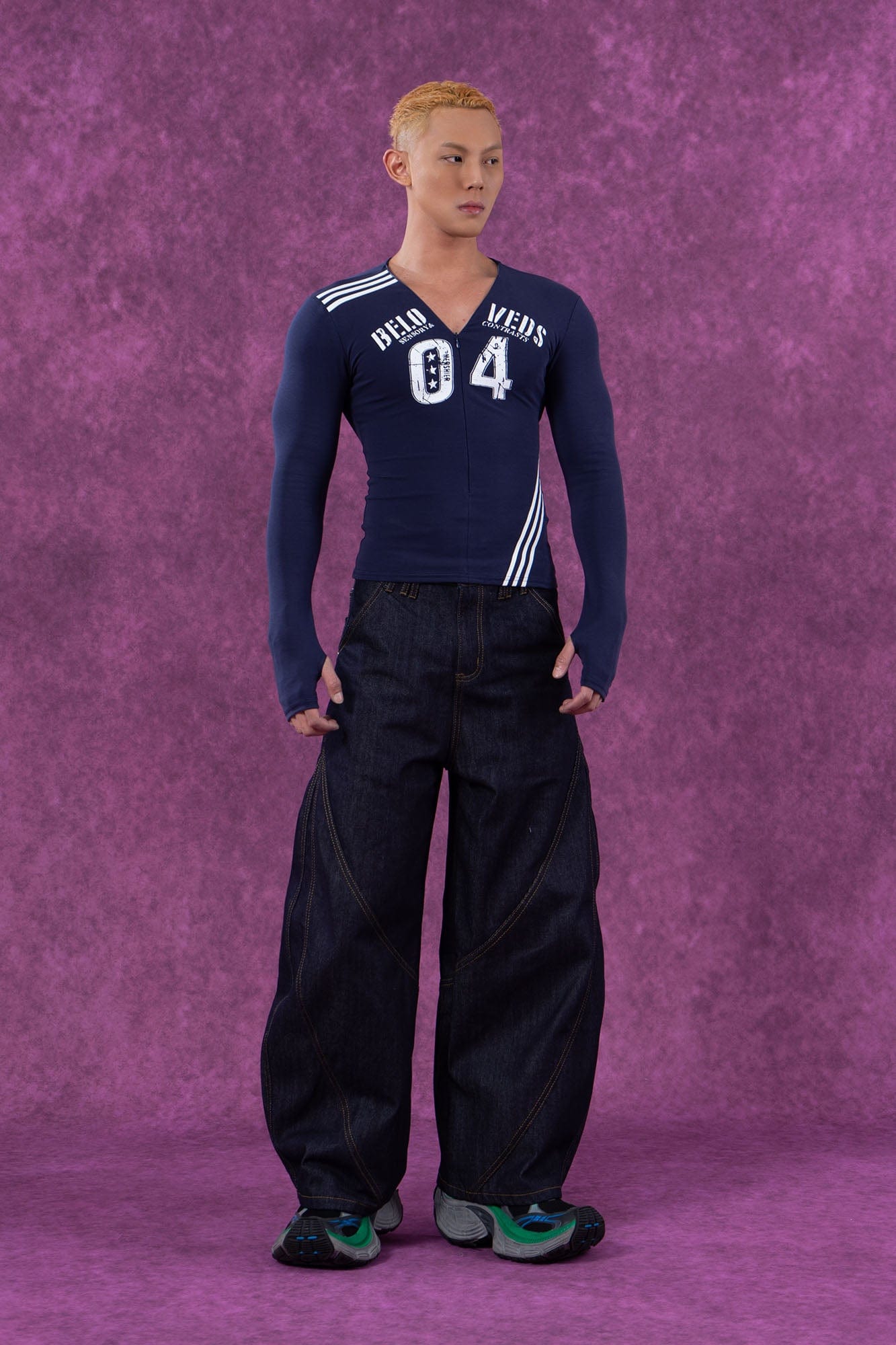 Navy Varsity Zip Up Top