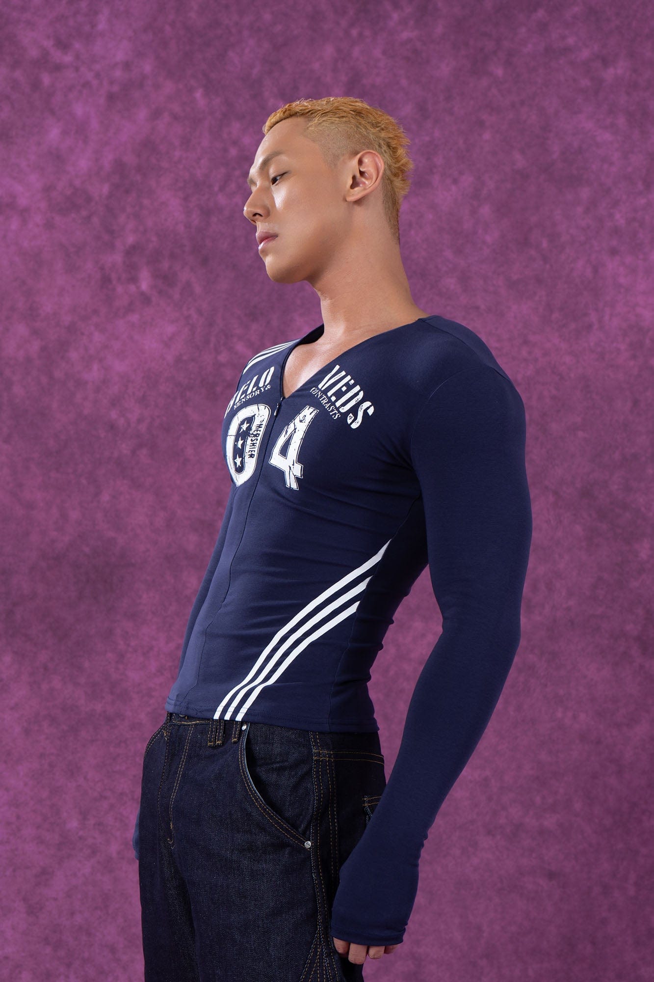 Navy Varsity Zip Up Top