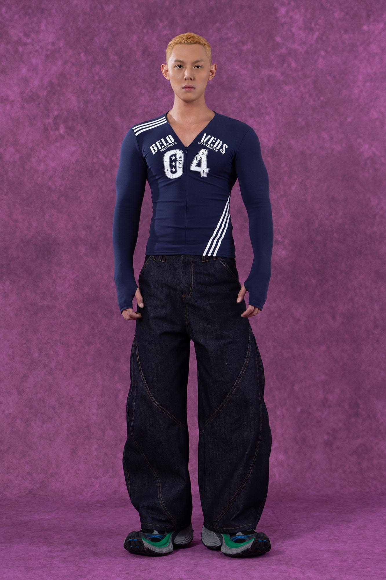 Navy Varsity Zip Up Top