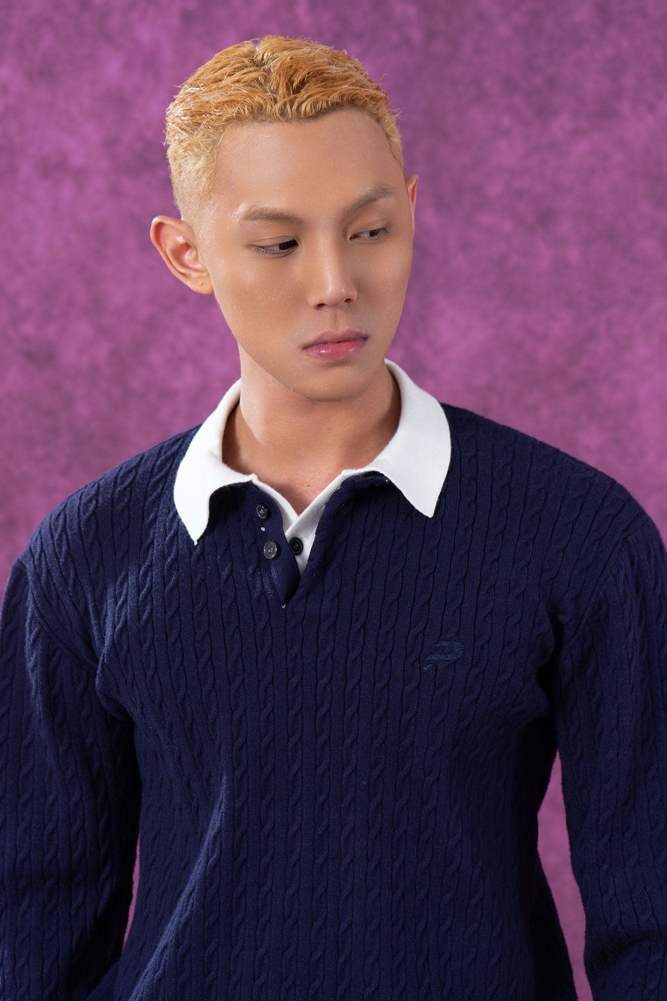 Preppy Cable Knit Polo Sweater