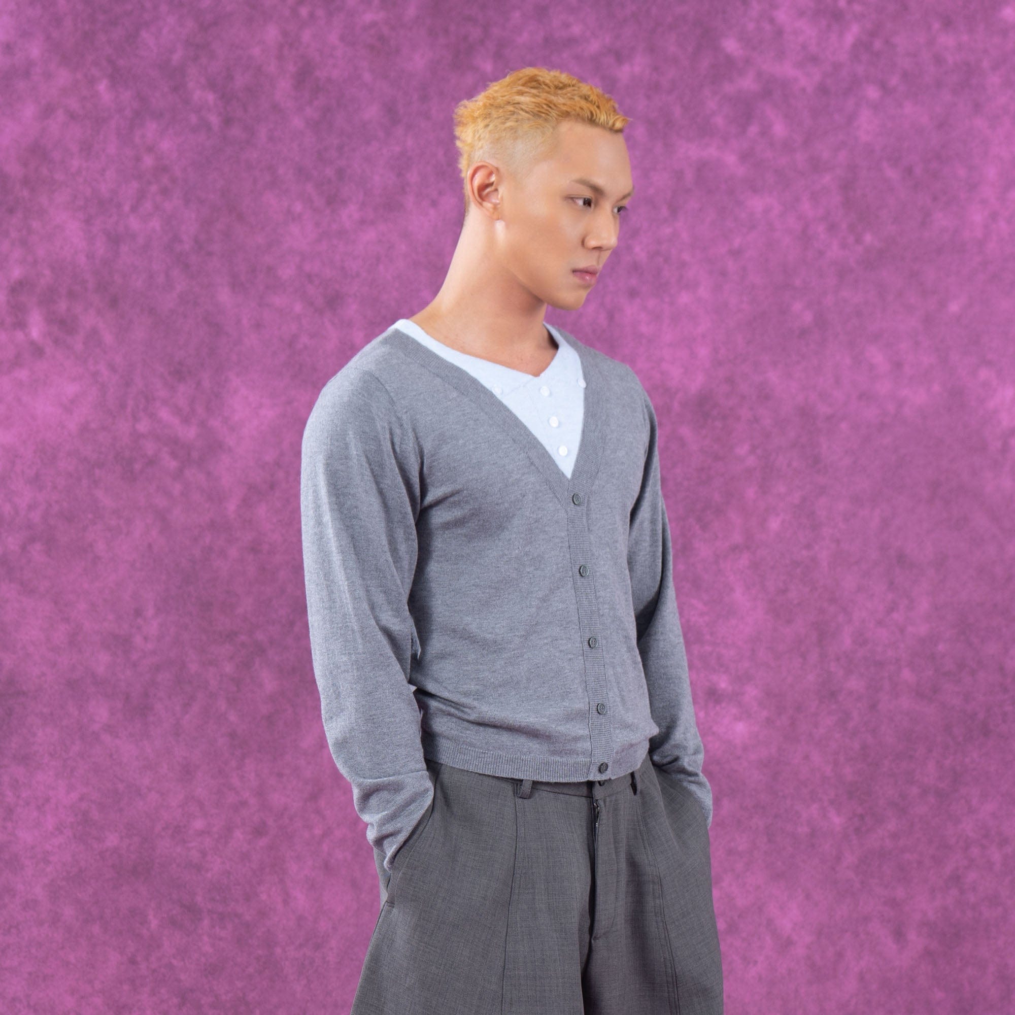 Light Gray Button-Up Cardigan Sweater