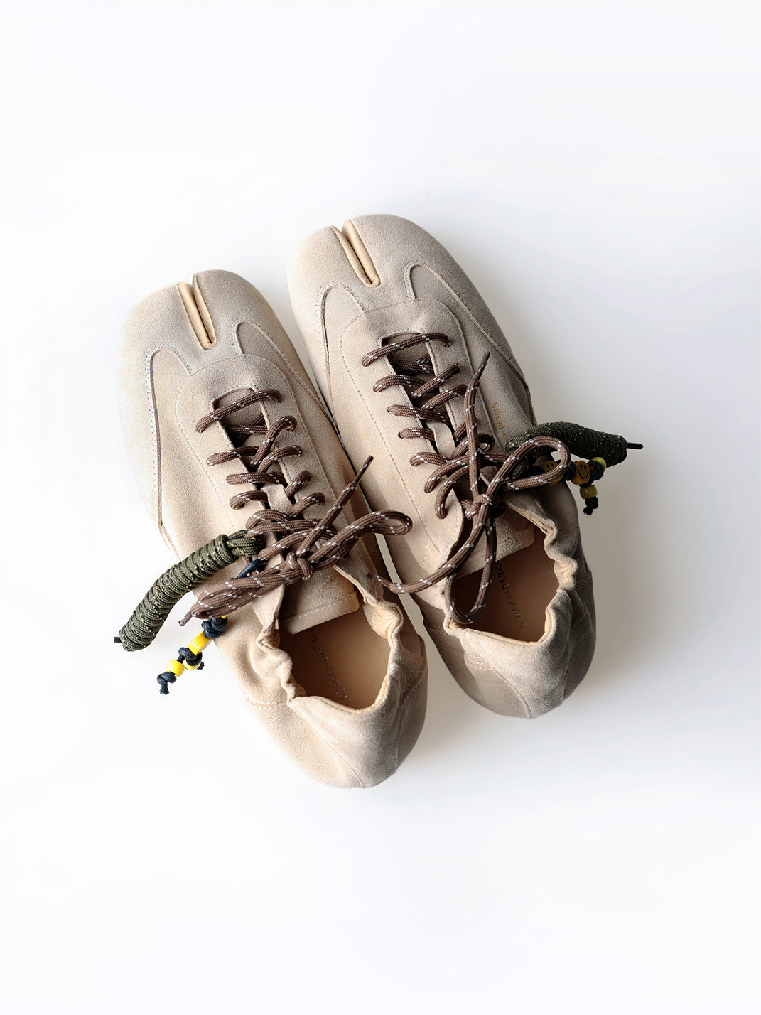 Khaki Suede Cowhide Thin-Sole Tabi Sneakers