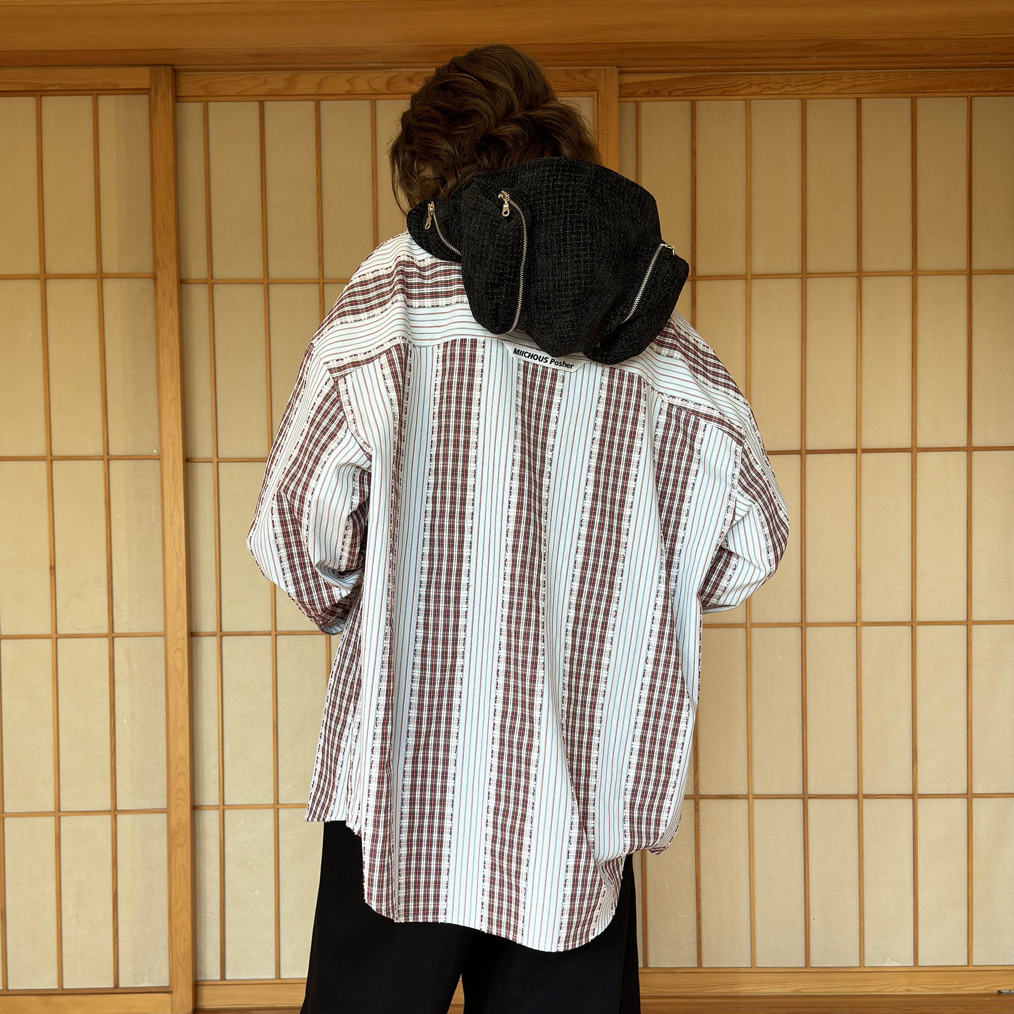 Headphone Hood Stripe Oversized Shirt