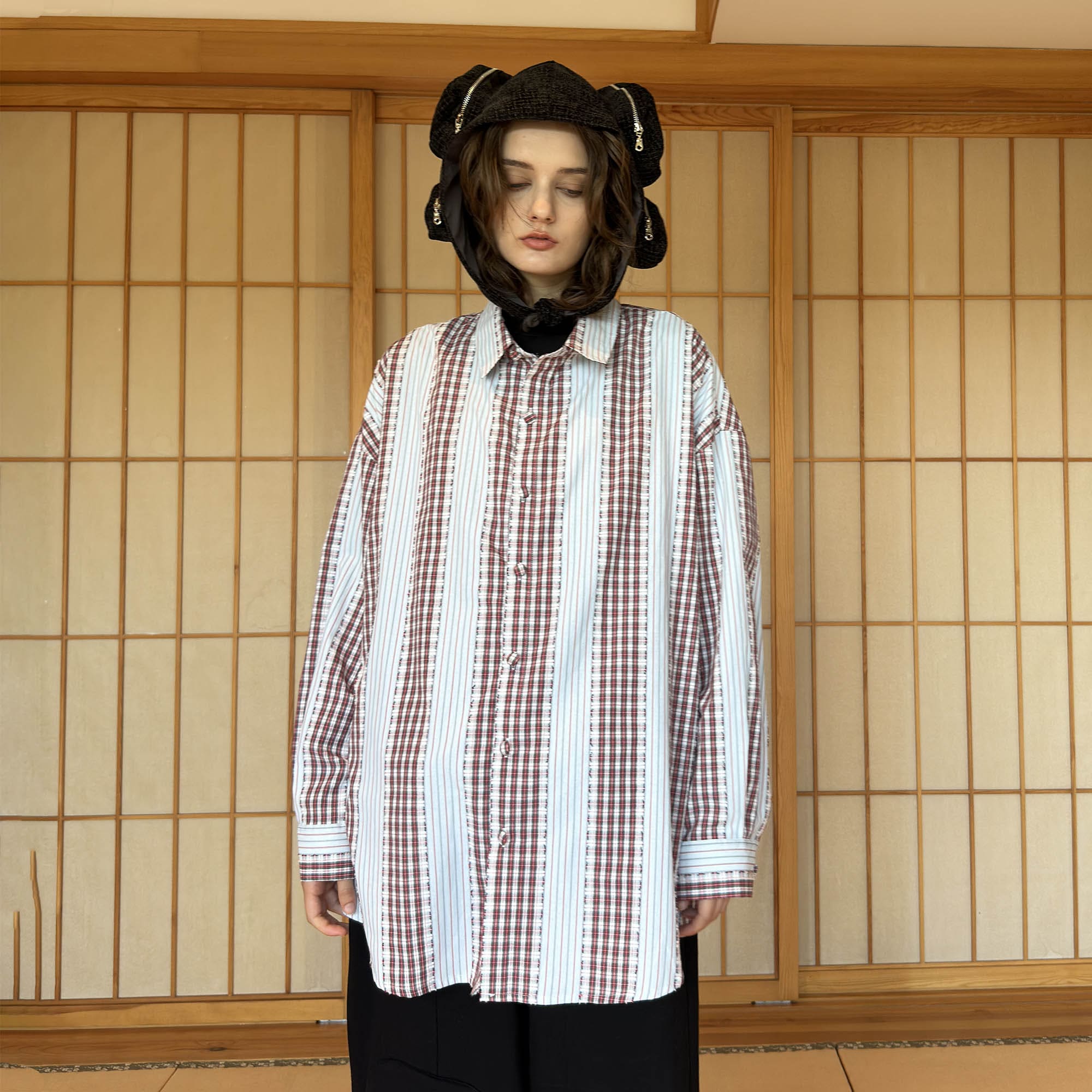 Headphone Hood Stripe Oversized Shirt