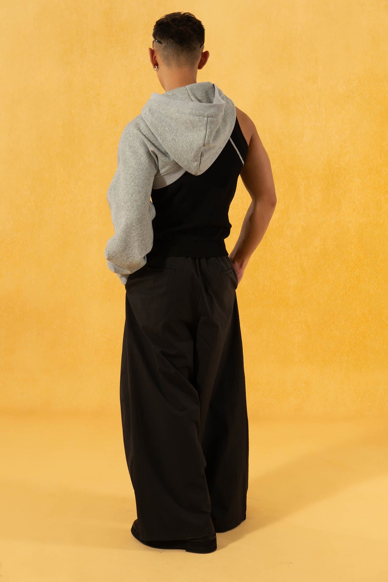 Asymmetrical Layered Top with Hoodie Sleeve