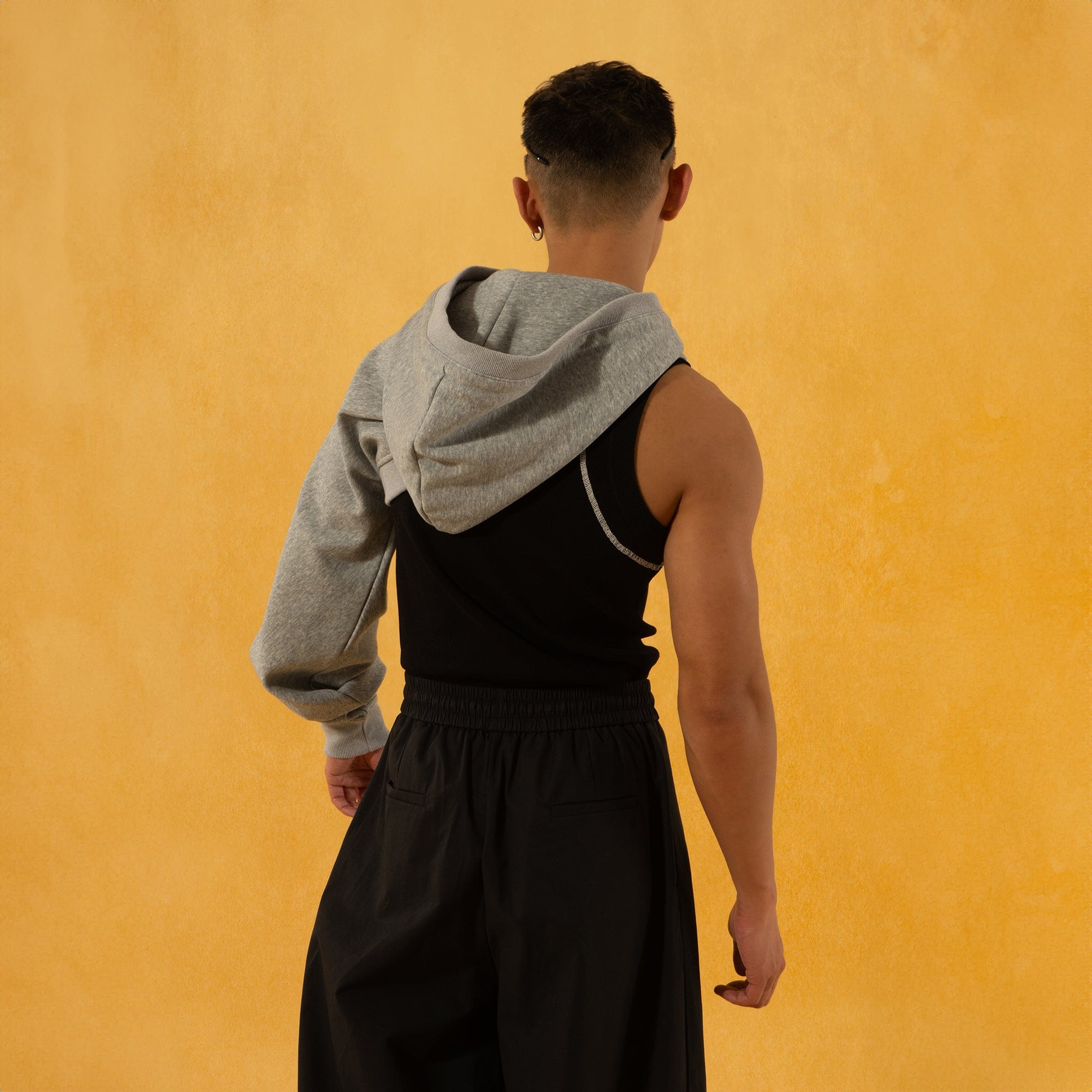 Asymmetrical Layered Top with Hoodie Sleeve