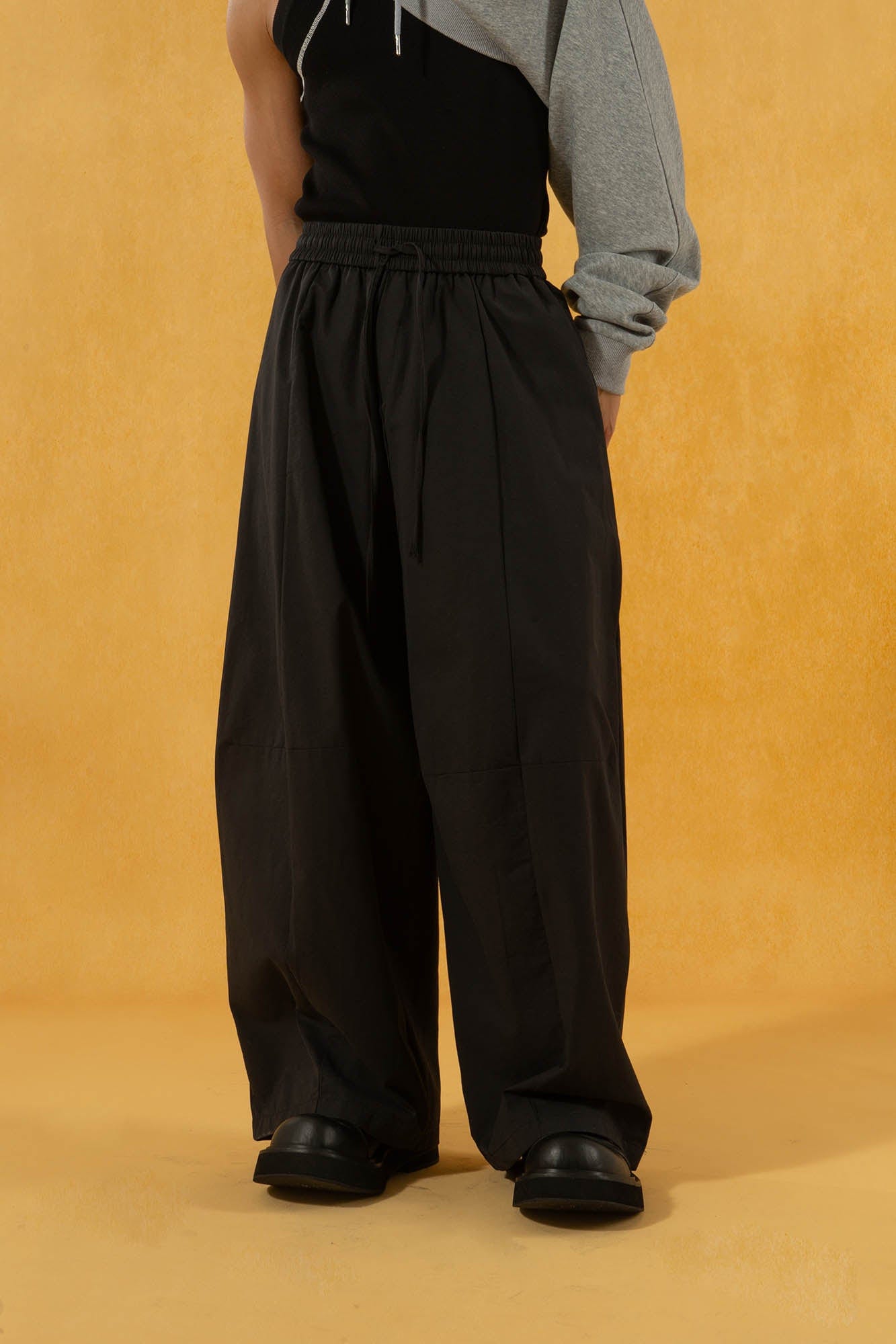 Spliced Wide-Leg Drawstring Pants
