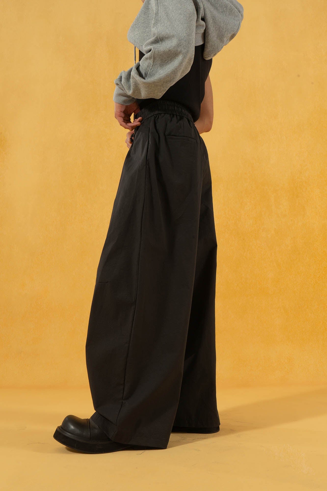 Spliced Wide-Leg Drawstring Pants