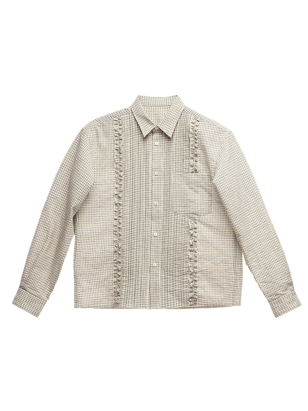 Ruffle Plaid Cotton Shirt - Off White