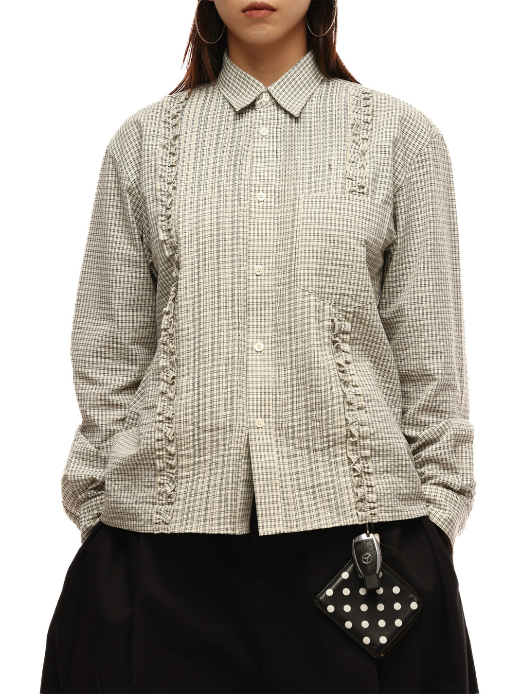 Ruffle Plaid Cotton Shirt - Off White
