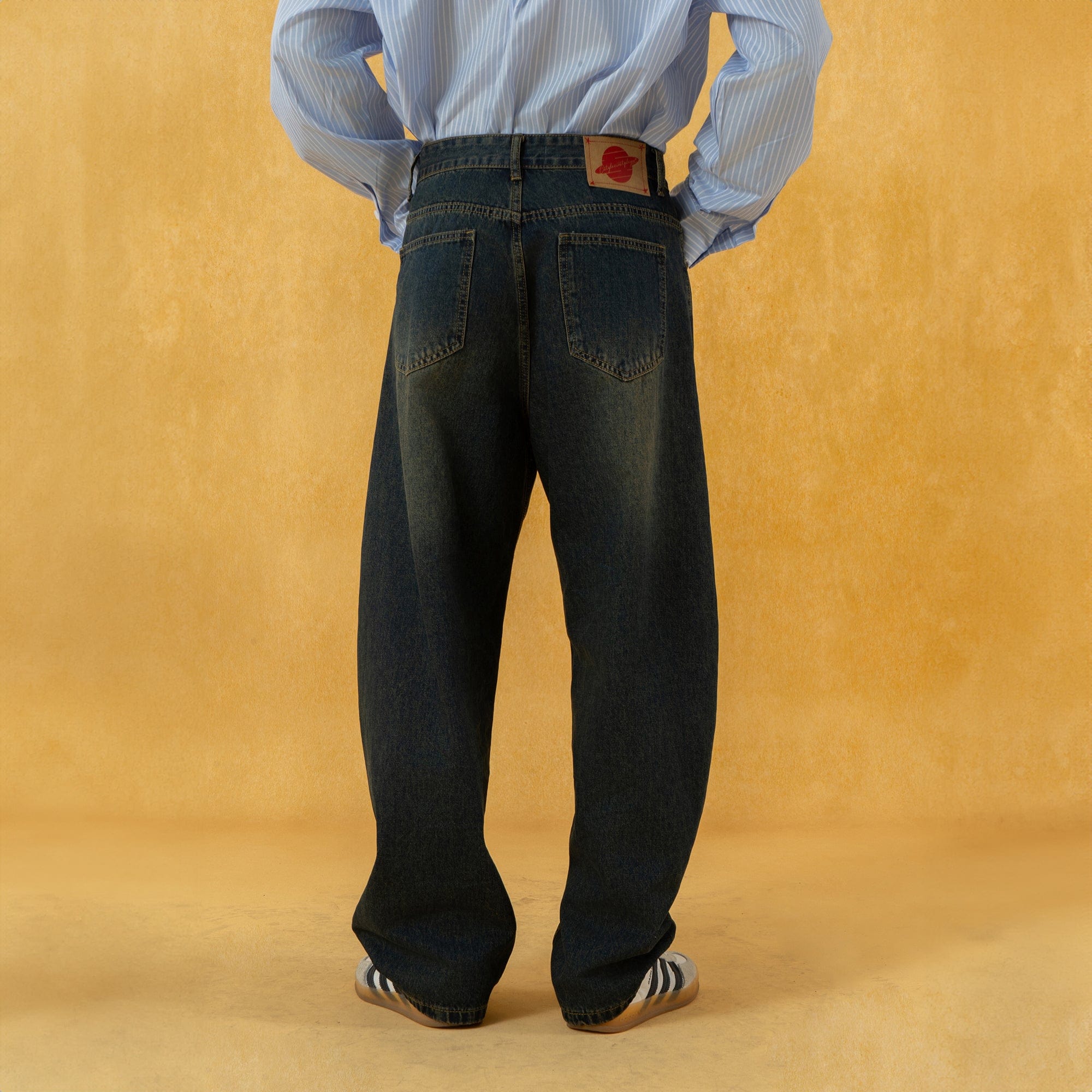 Extreme Wide-Leg Washed Denim Jeans