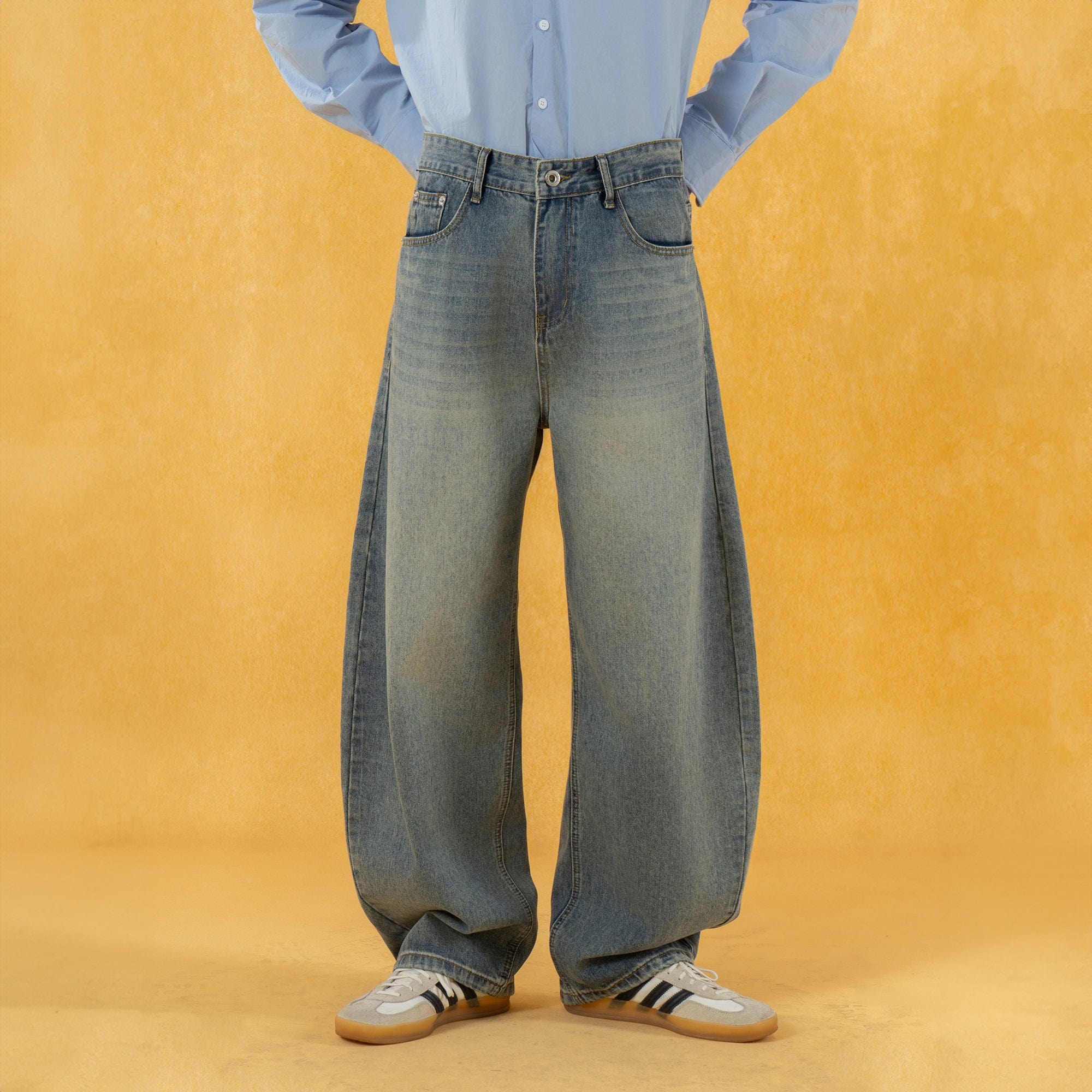 Extreme Wide-Leg Washed Denim Jeans