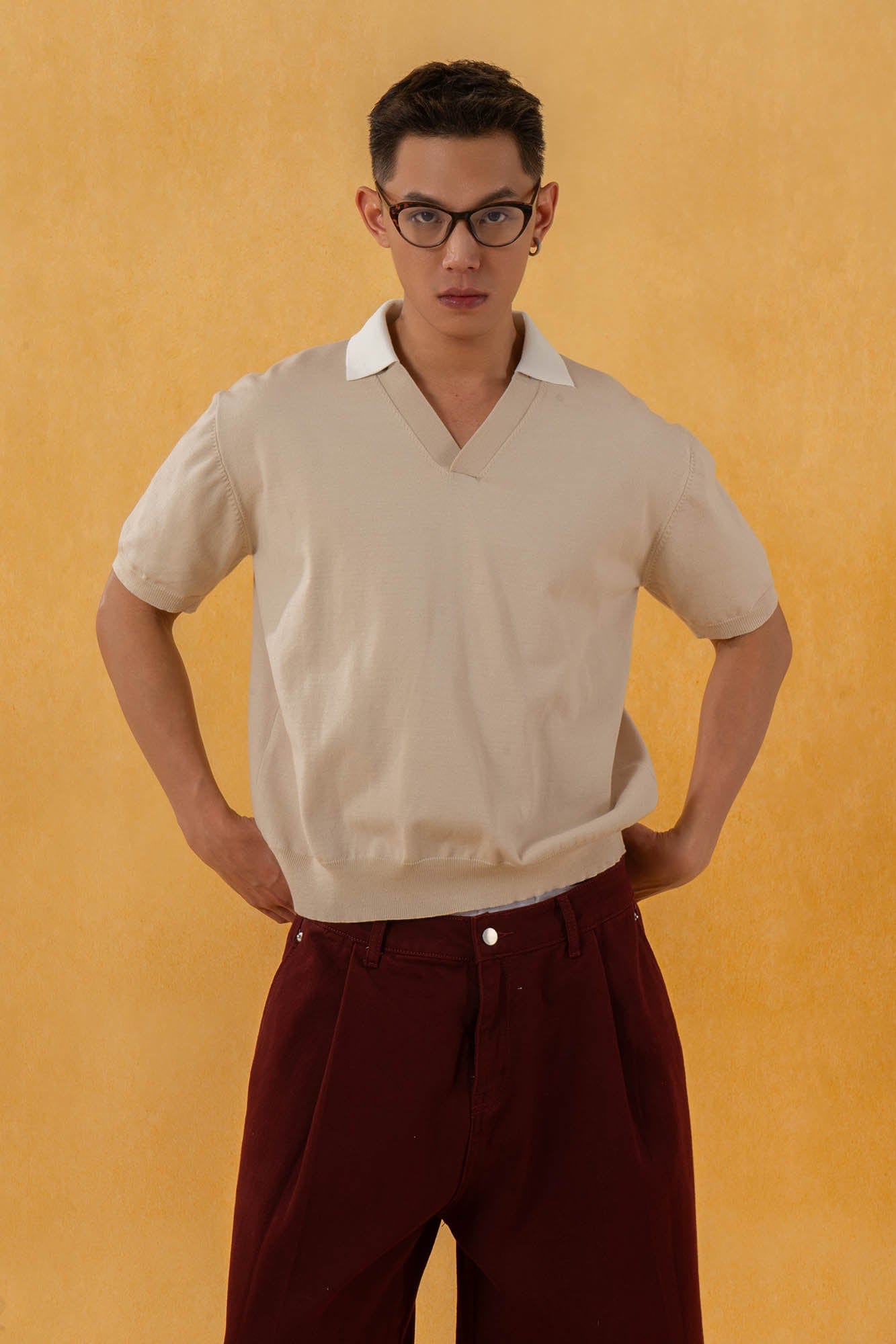 Detachable Collar Short Sleeve Knit Tee