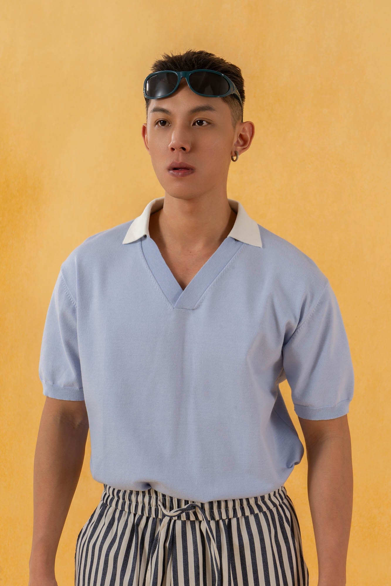 Detachable Collar Short Sleeve Knit Tee