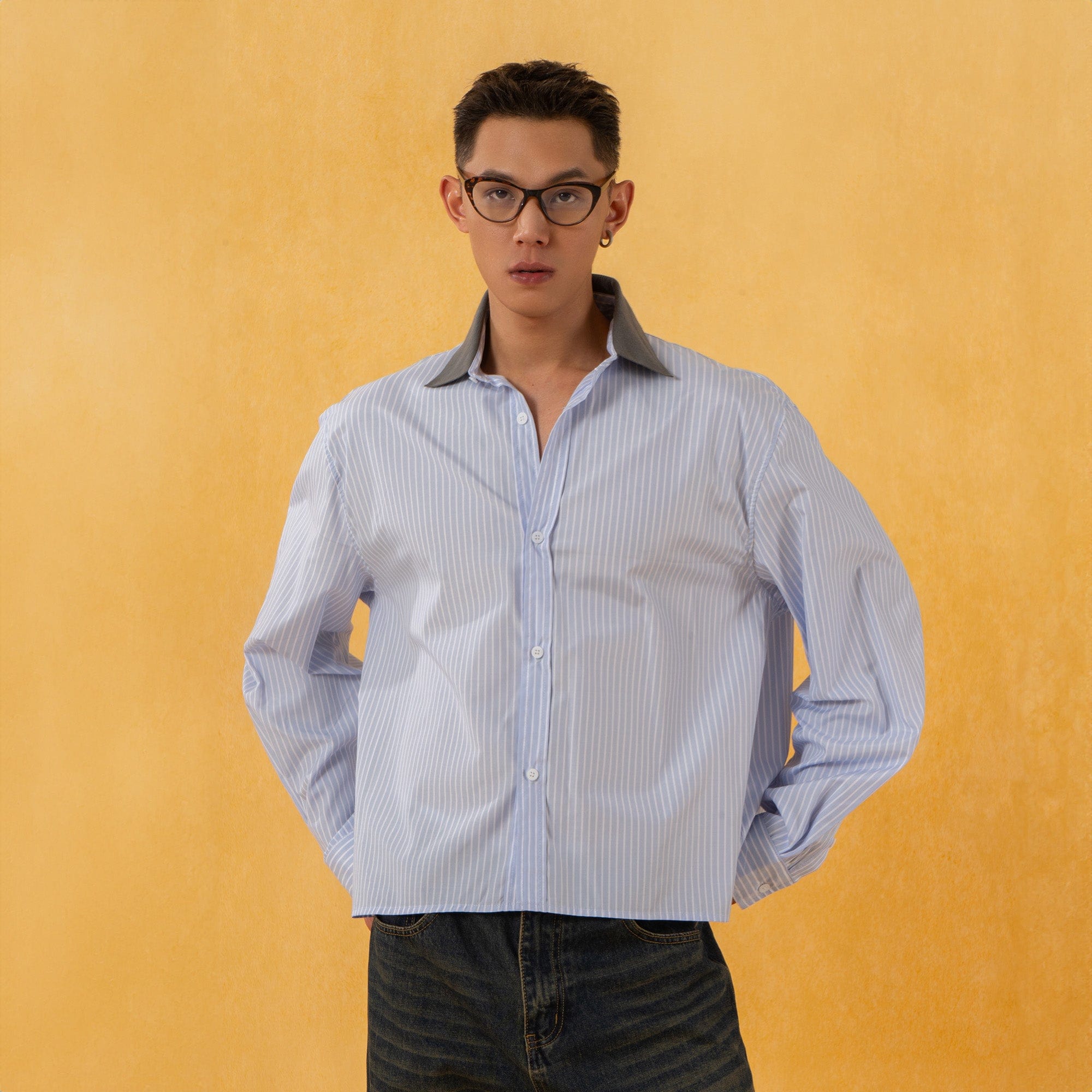 Contrast Collar Striped Shirt