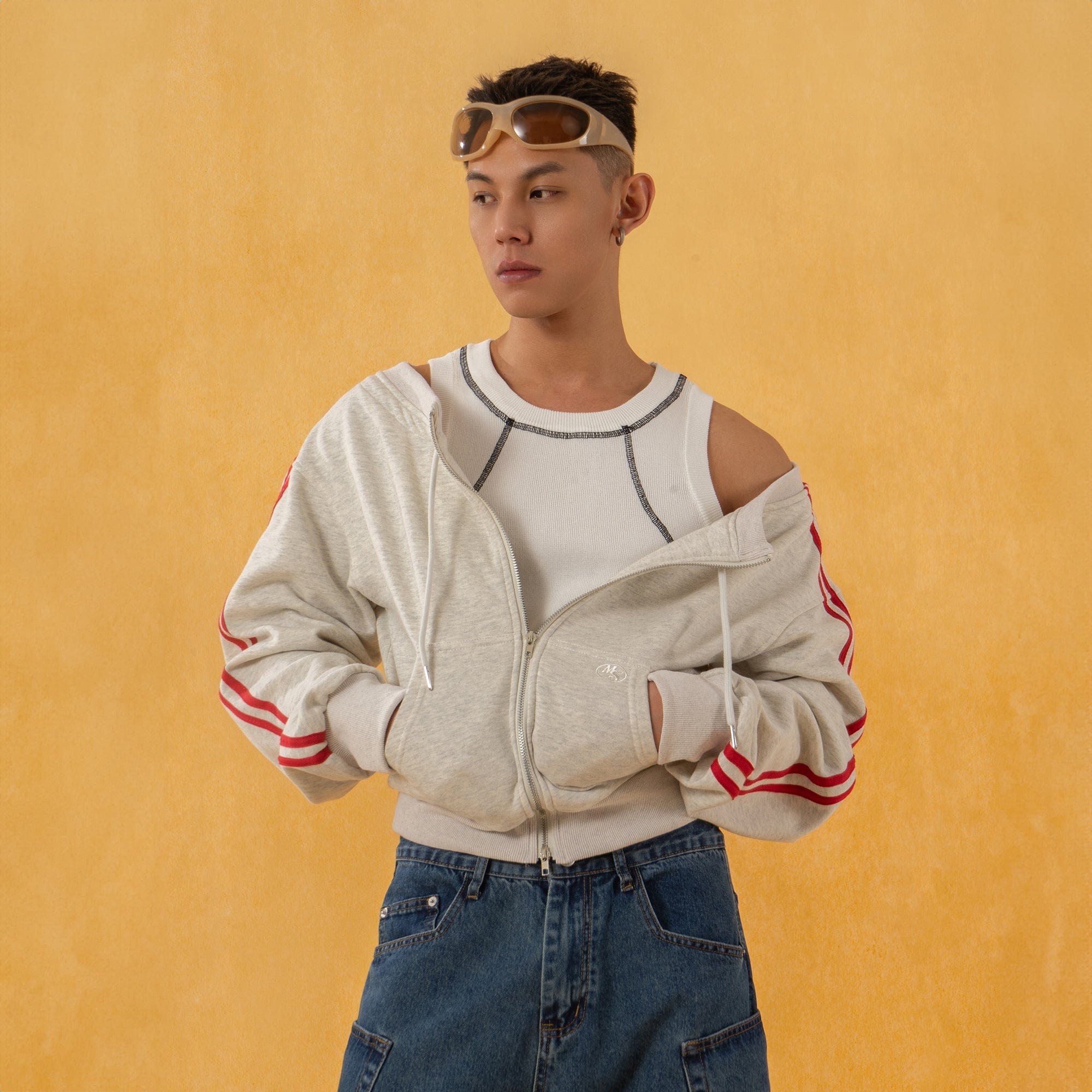 Retro Striped Sleeve Zip Sweatshirt