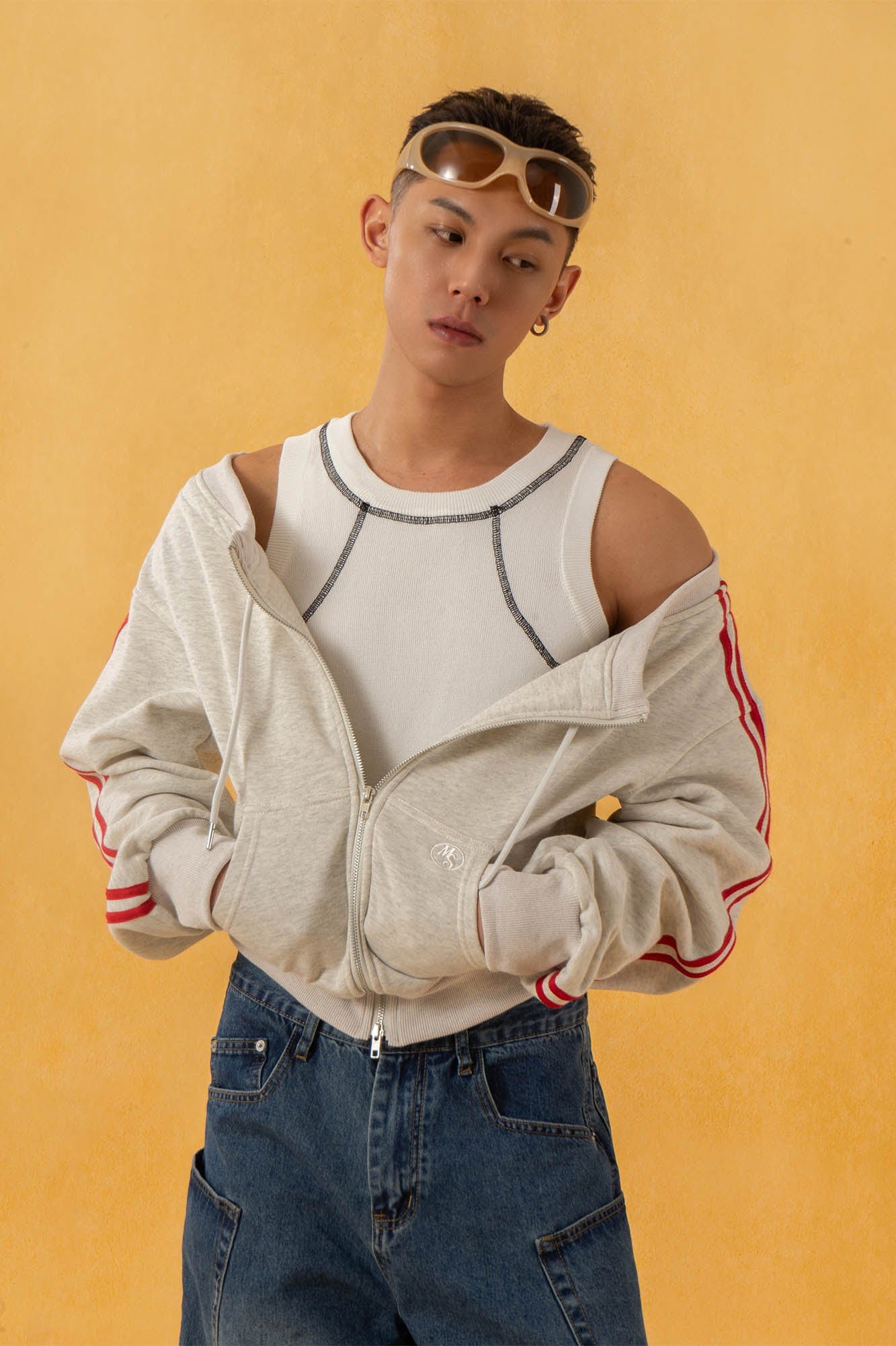 Retro Striped Sleeve Zip Sweatshirt