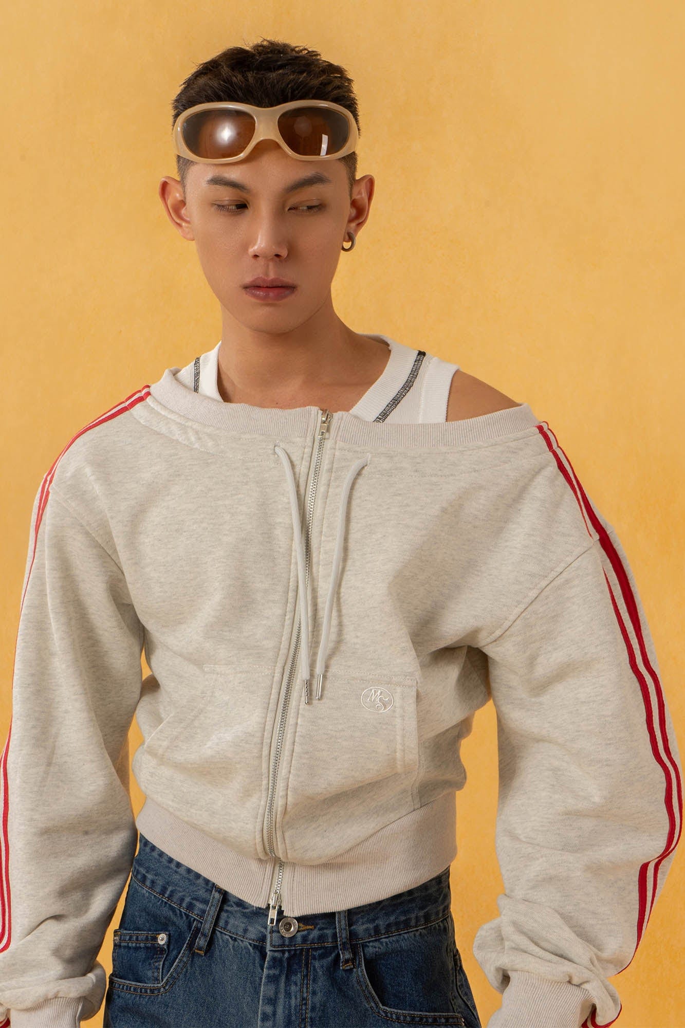 Retro Striped Sleeve Zip Sweatshirt