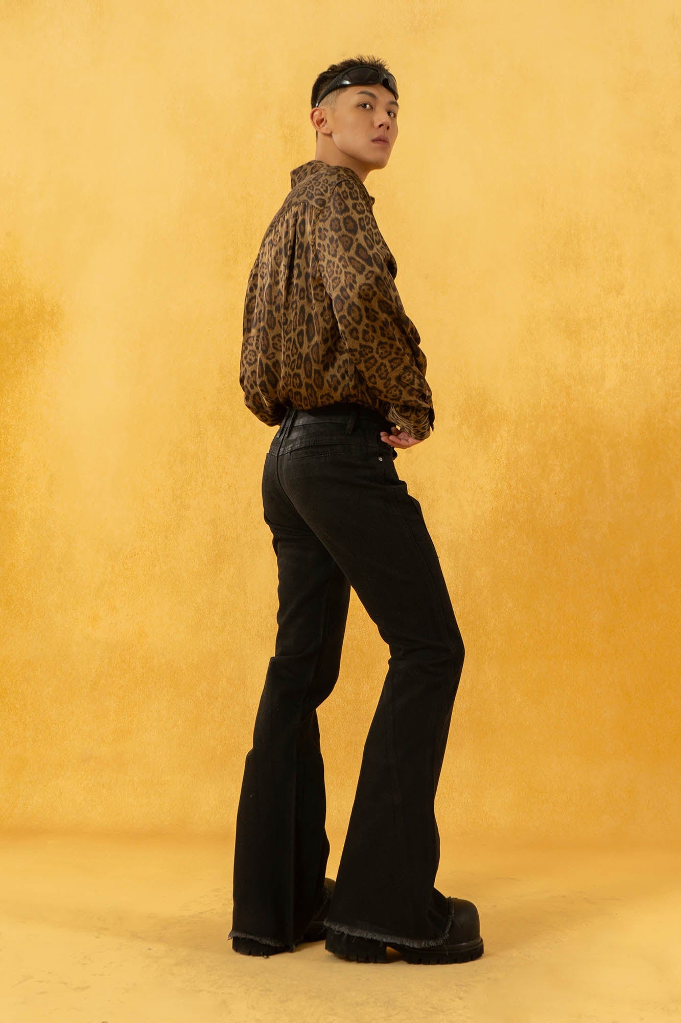 Black Slim Flared Raw Hem Jeans