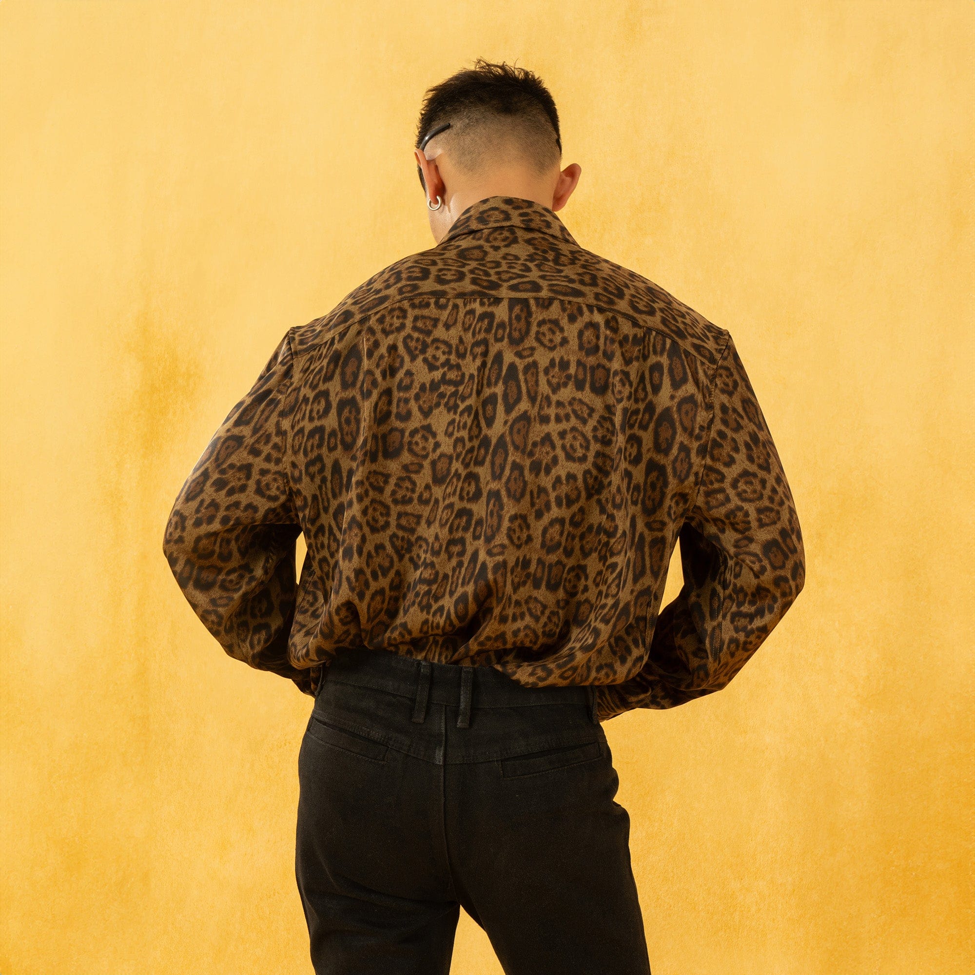 Leopard Print Button-Up Satin Shirt