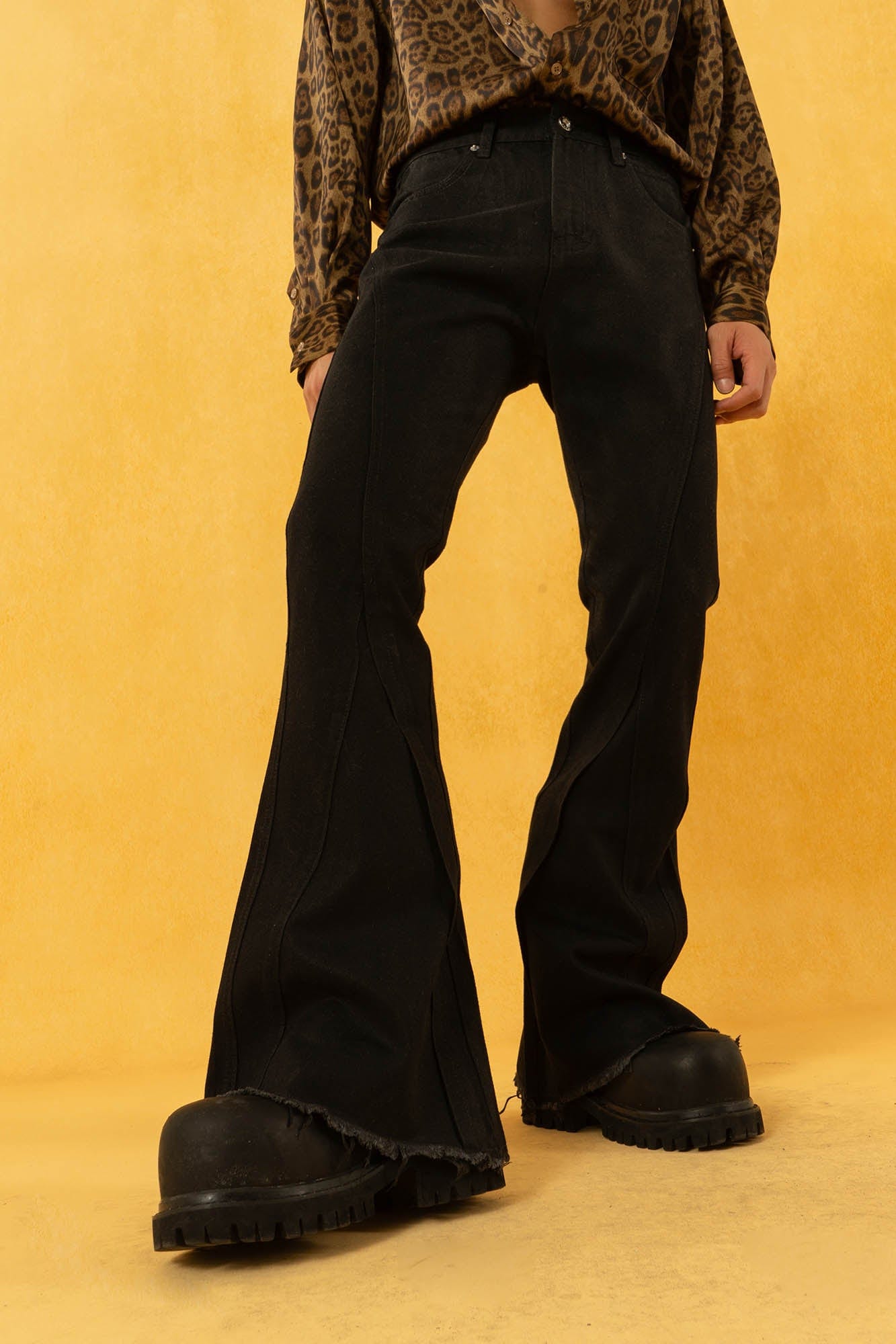 Black Slim Flared Raw Hem Jeans
