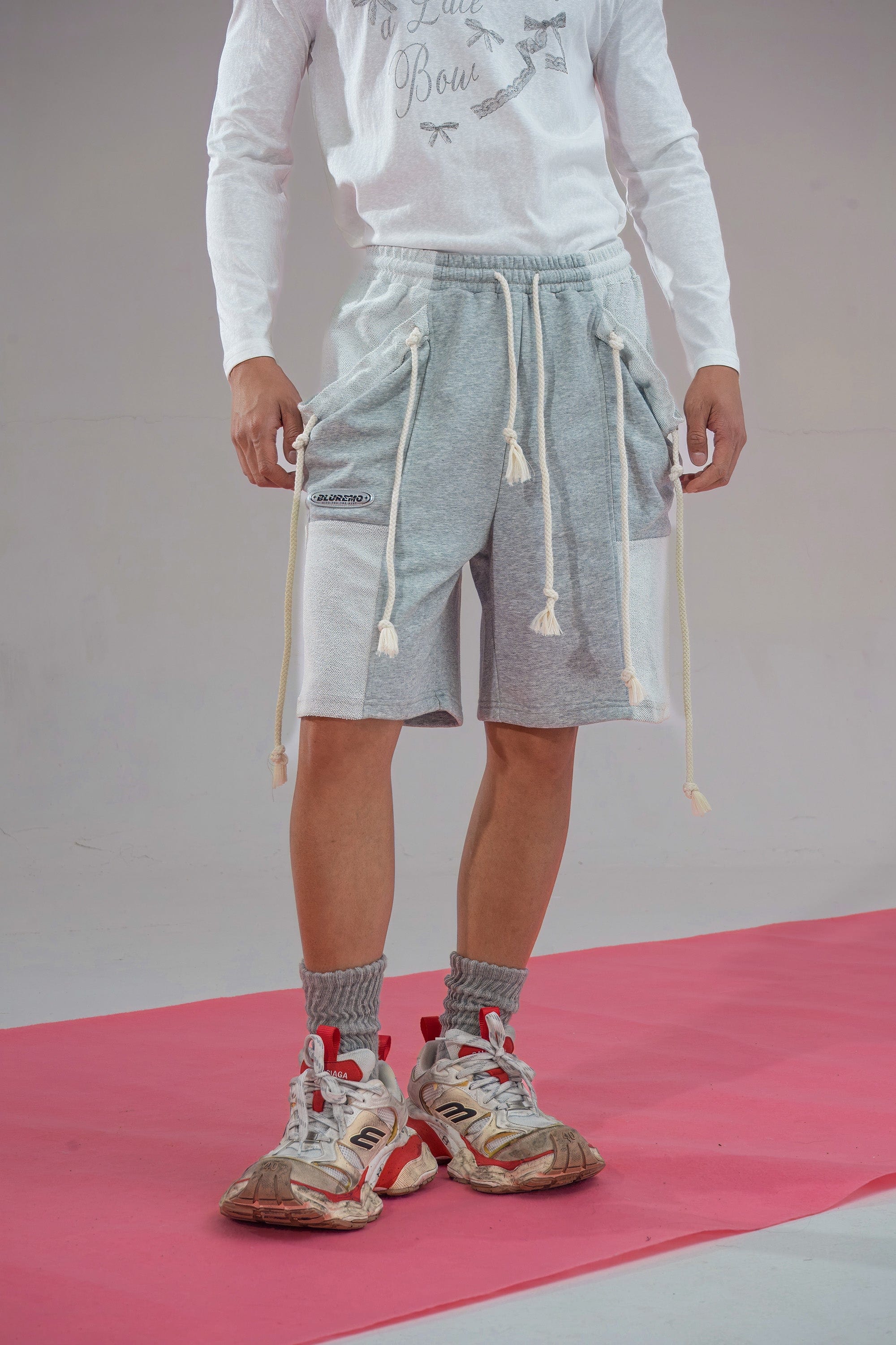 Patchwork Drawstring Shorts with Extra Long Rope Ties