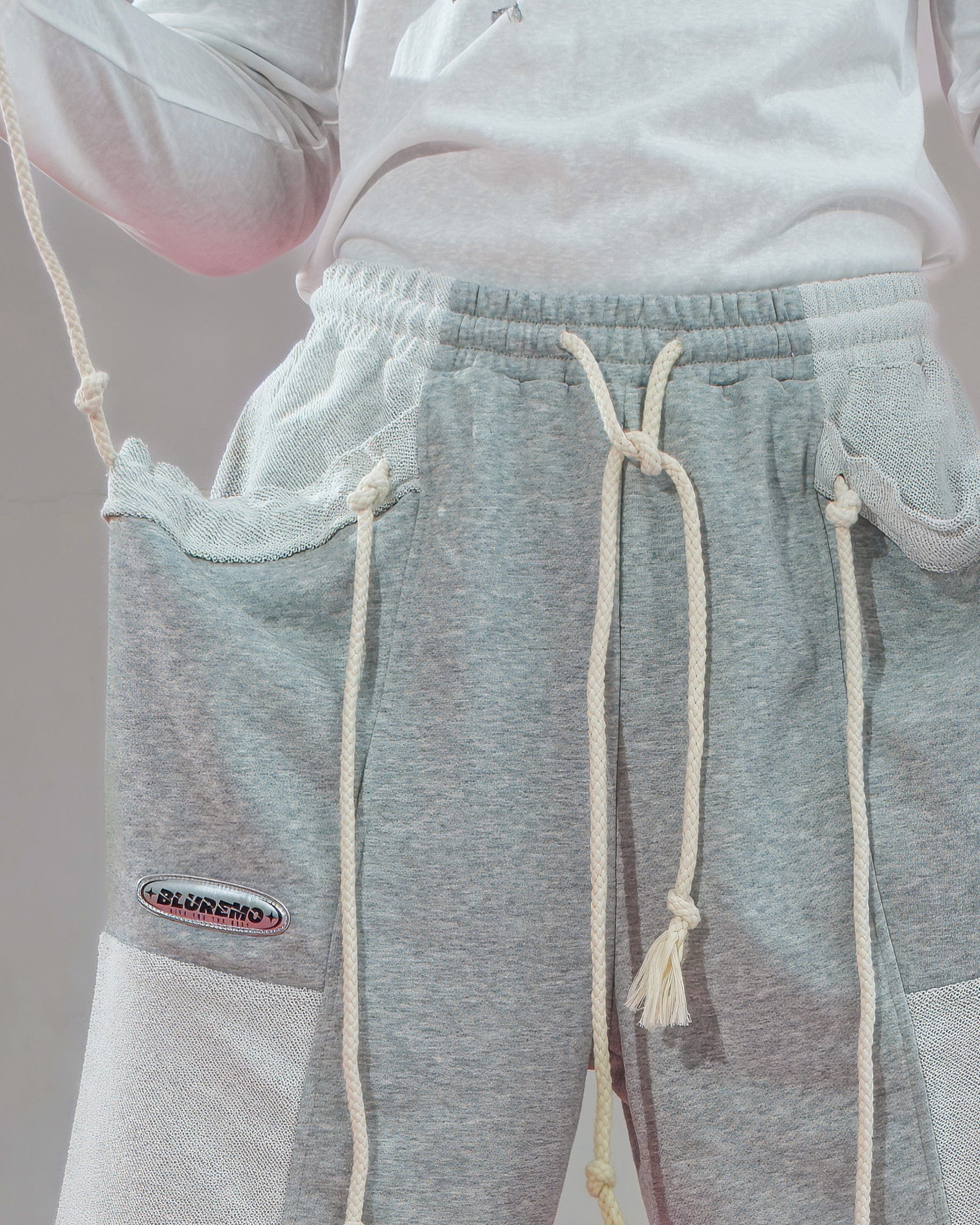 Patchwork Drawstring Shorts with Extra Long Rope Ties