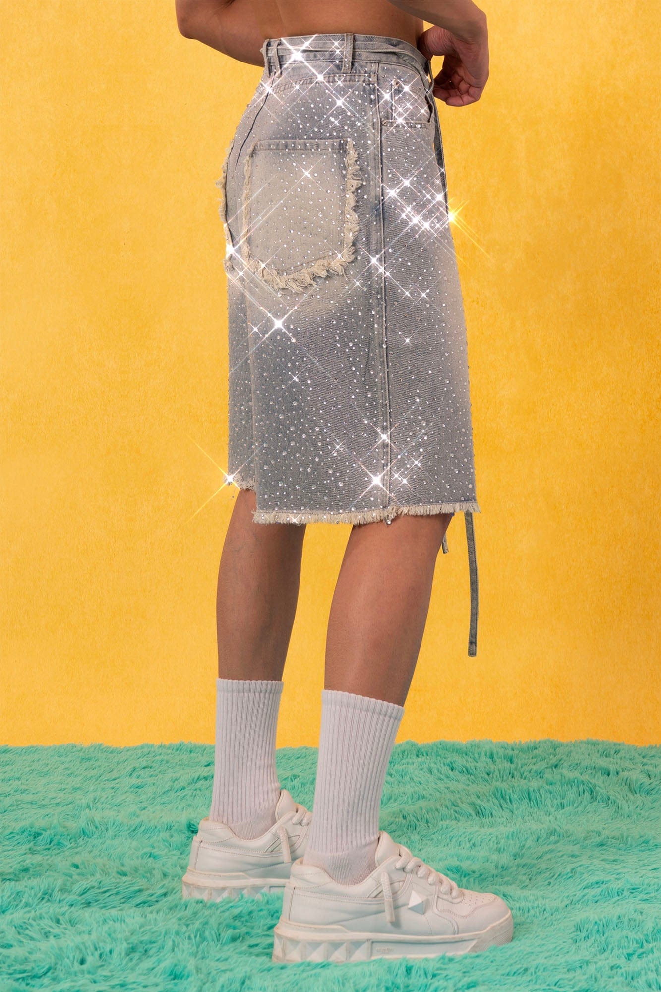 Rhinestone Studded Denim Shorts