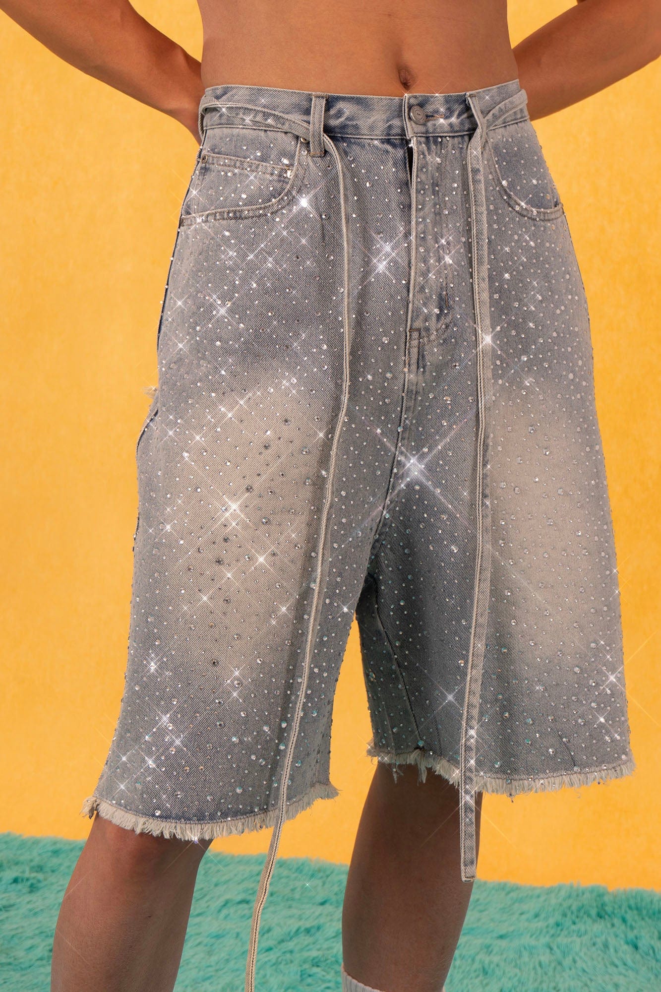 Rhinestone Studded Denim Shorts