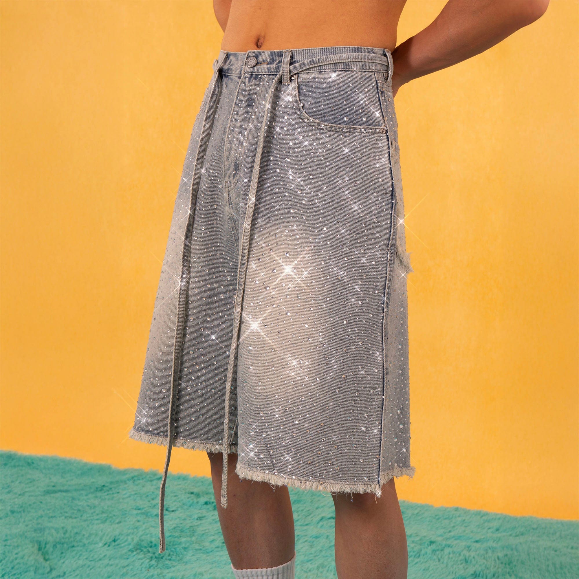 Rhinestone Studded Denim Shorts