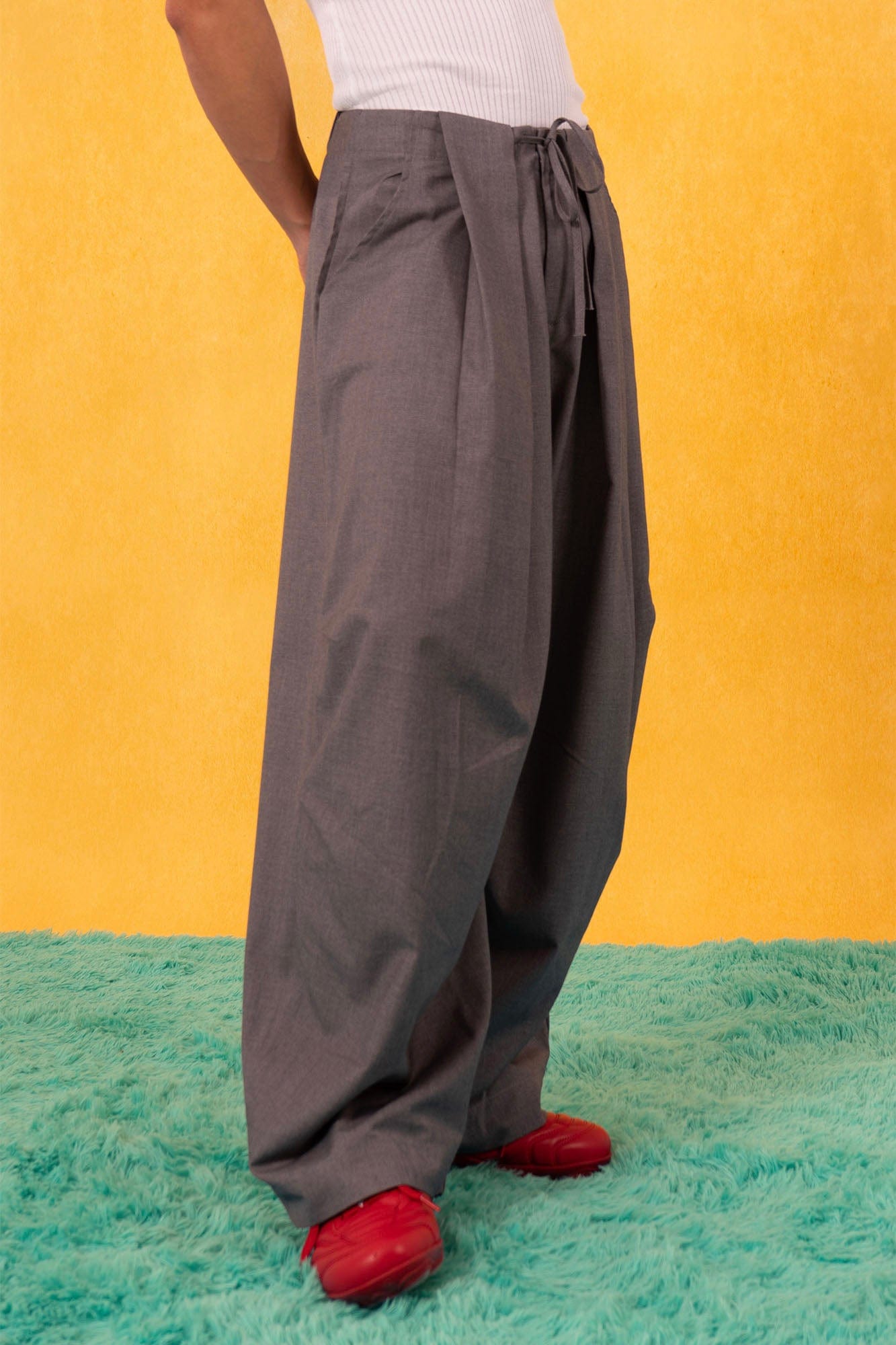 Essential Gray Pleated Wide-Leg Trousers