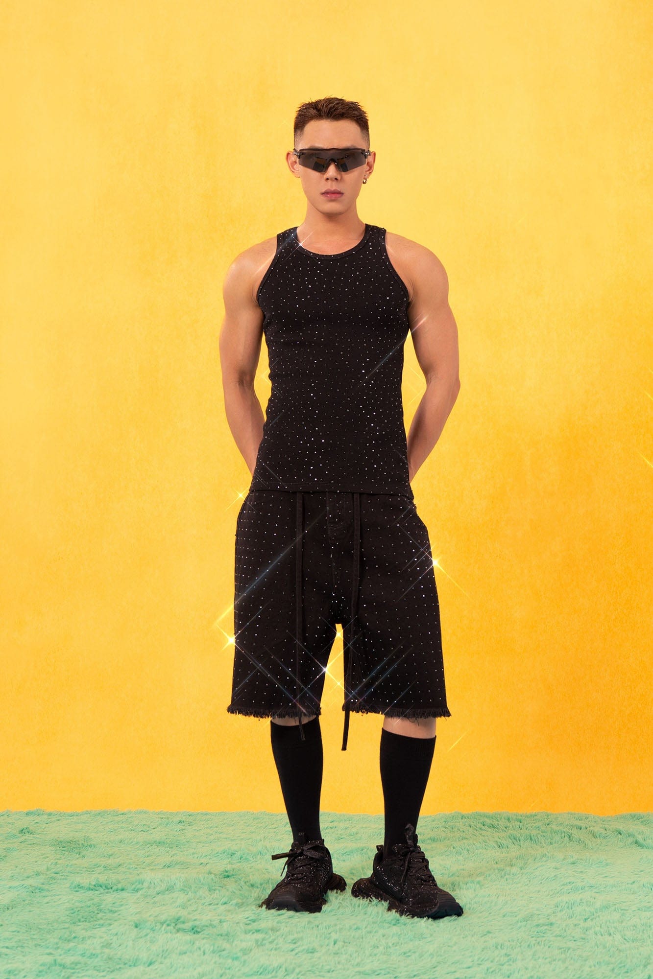 Rhinestone Embellished Ribbed Tank Top