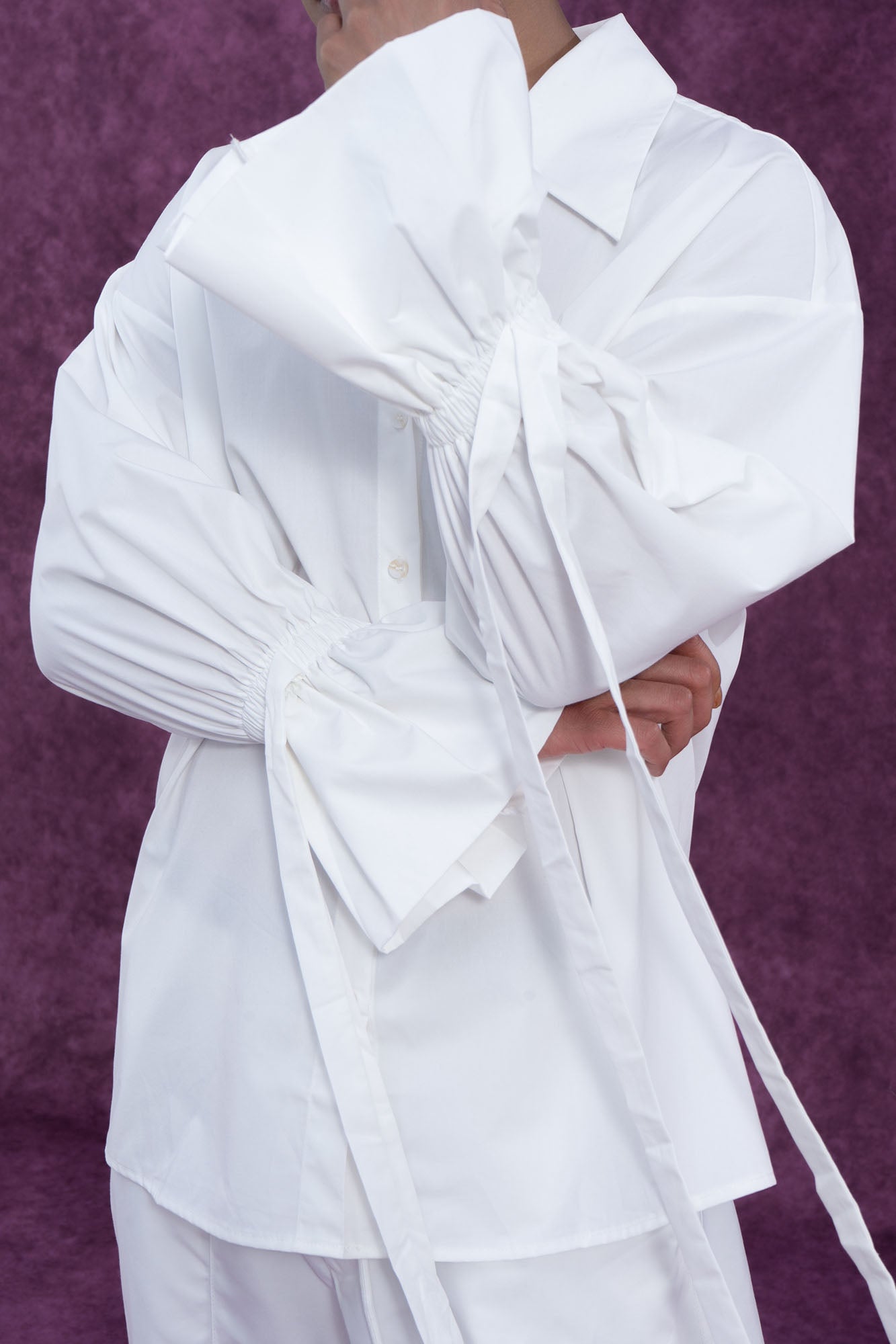 Button-Up Shirt with Tied Balloon Sleeves