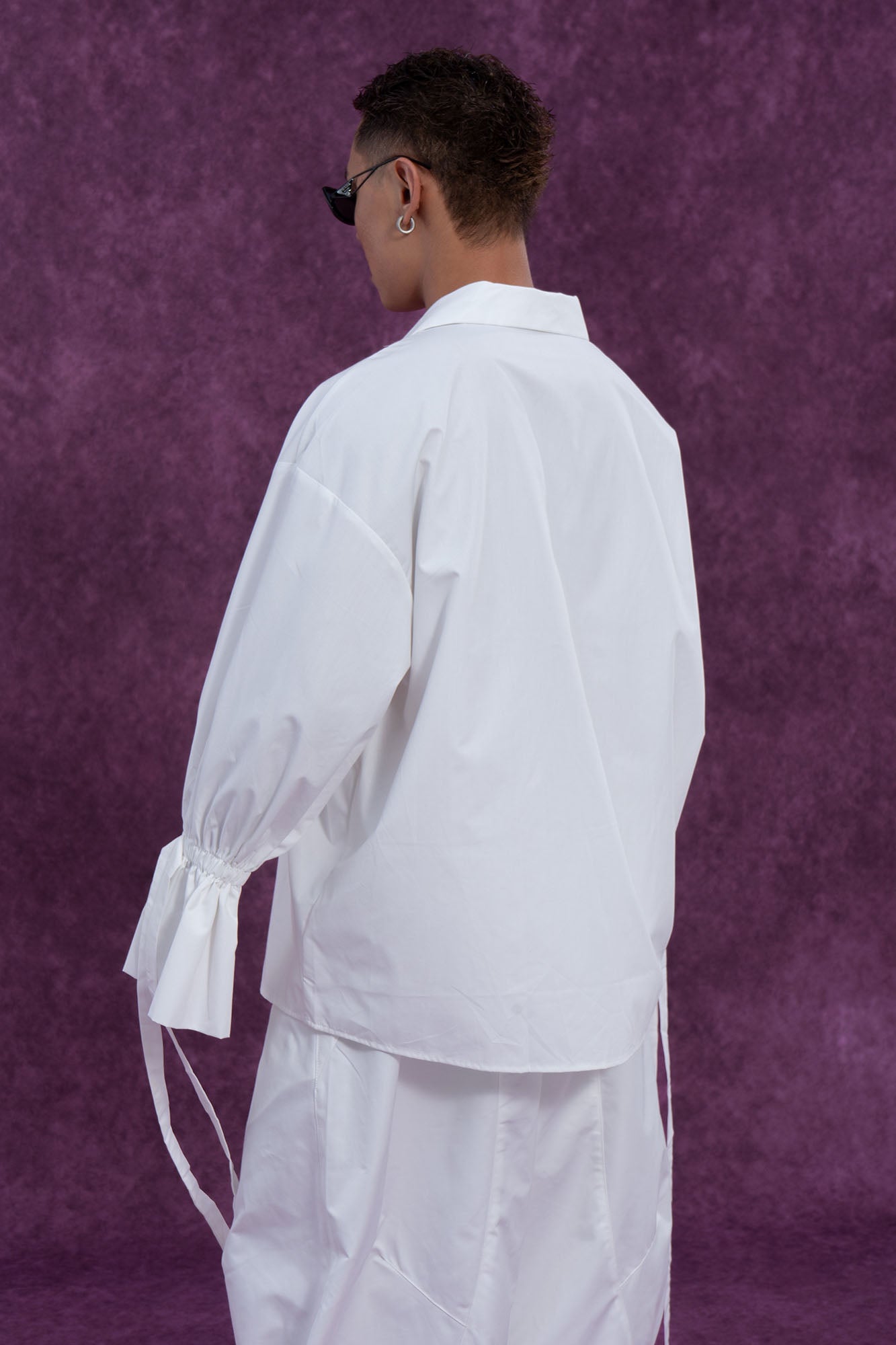 Button-Up Shirt with Tied Balloon Sleeves