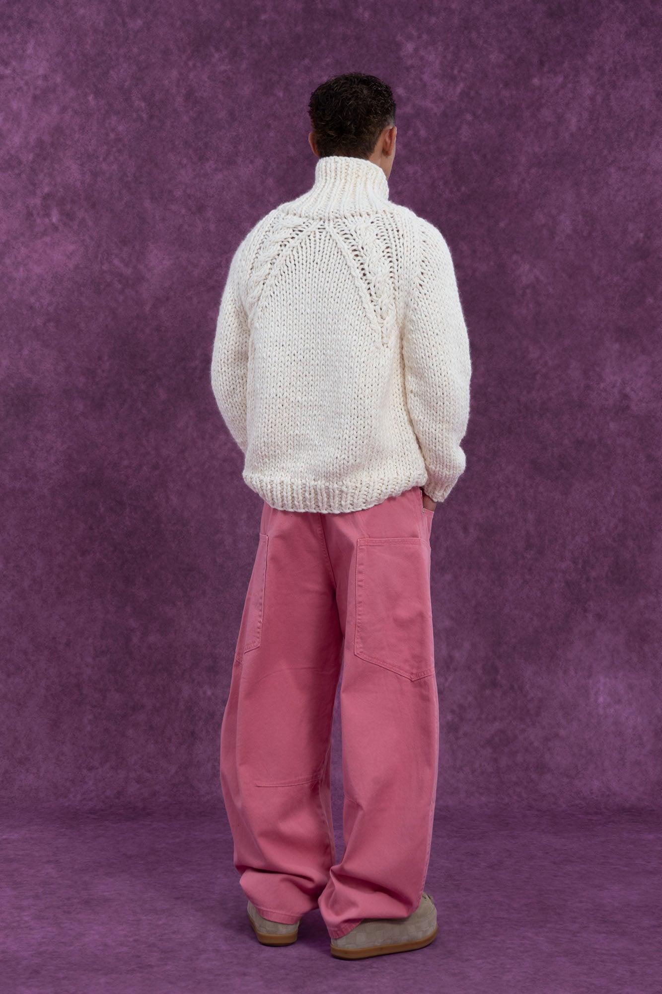 Chunky Knit Cardigan with Crocheted Flowers