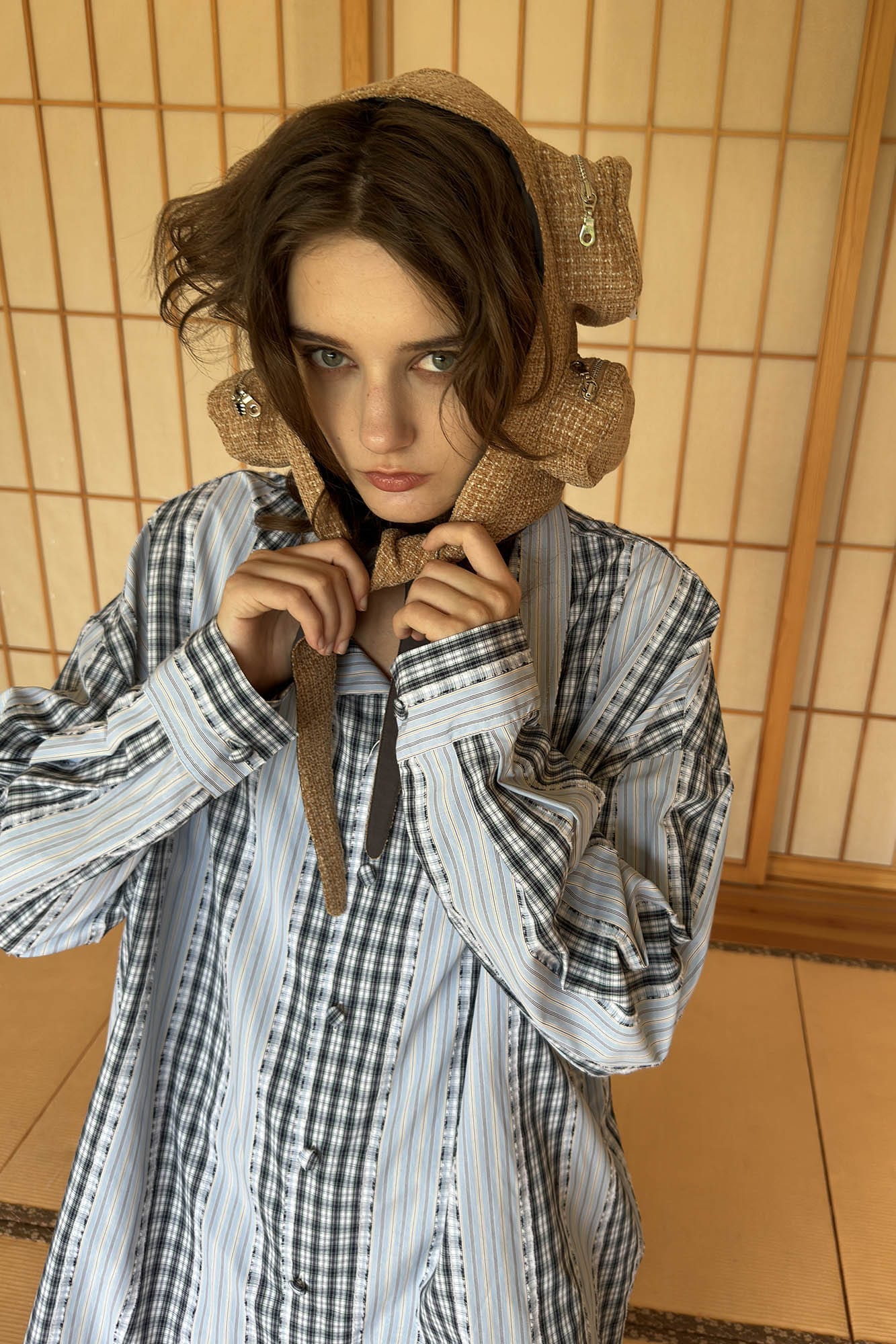 Headphone Hood Stripe Oversized Shirt