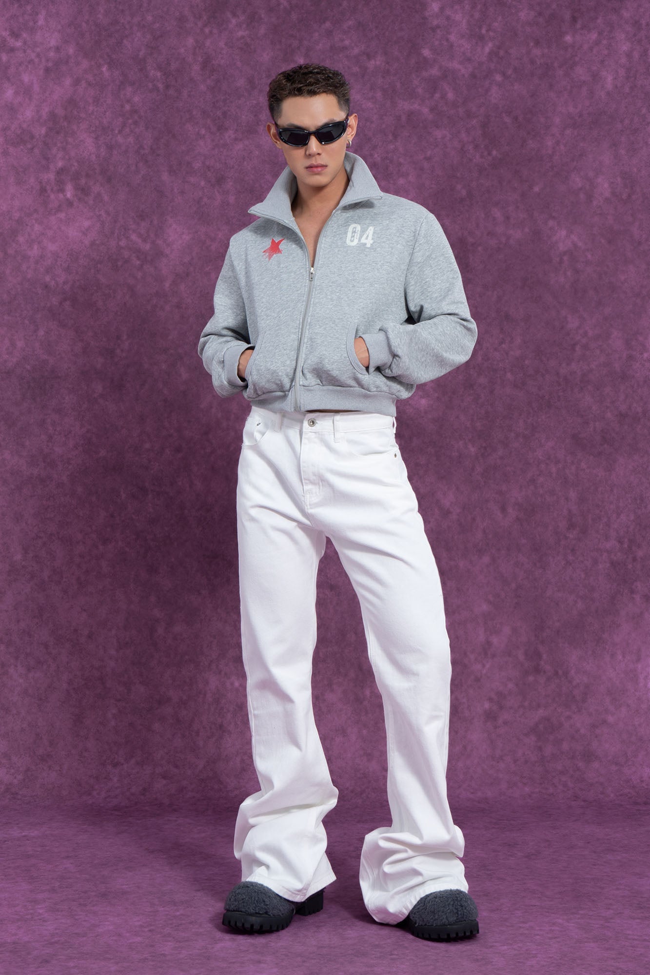 Star & 04 Graphic Zip-Up Sweatshirt