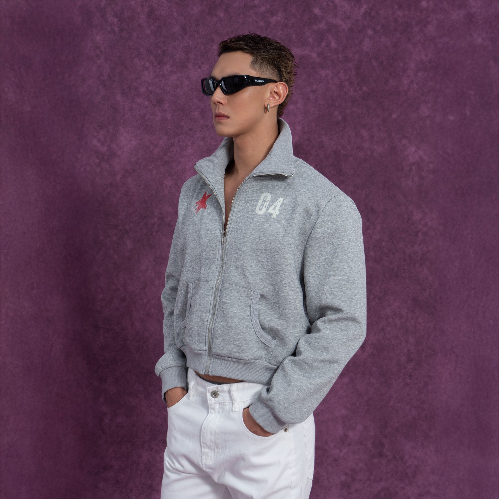 Star & 04 Graphic Zip-Up Sweatshirt