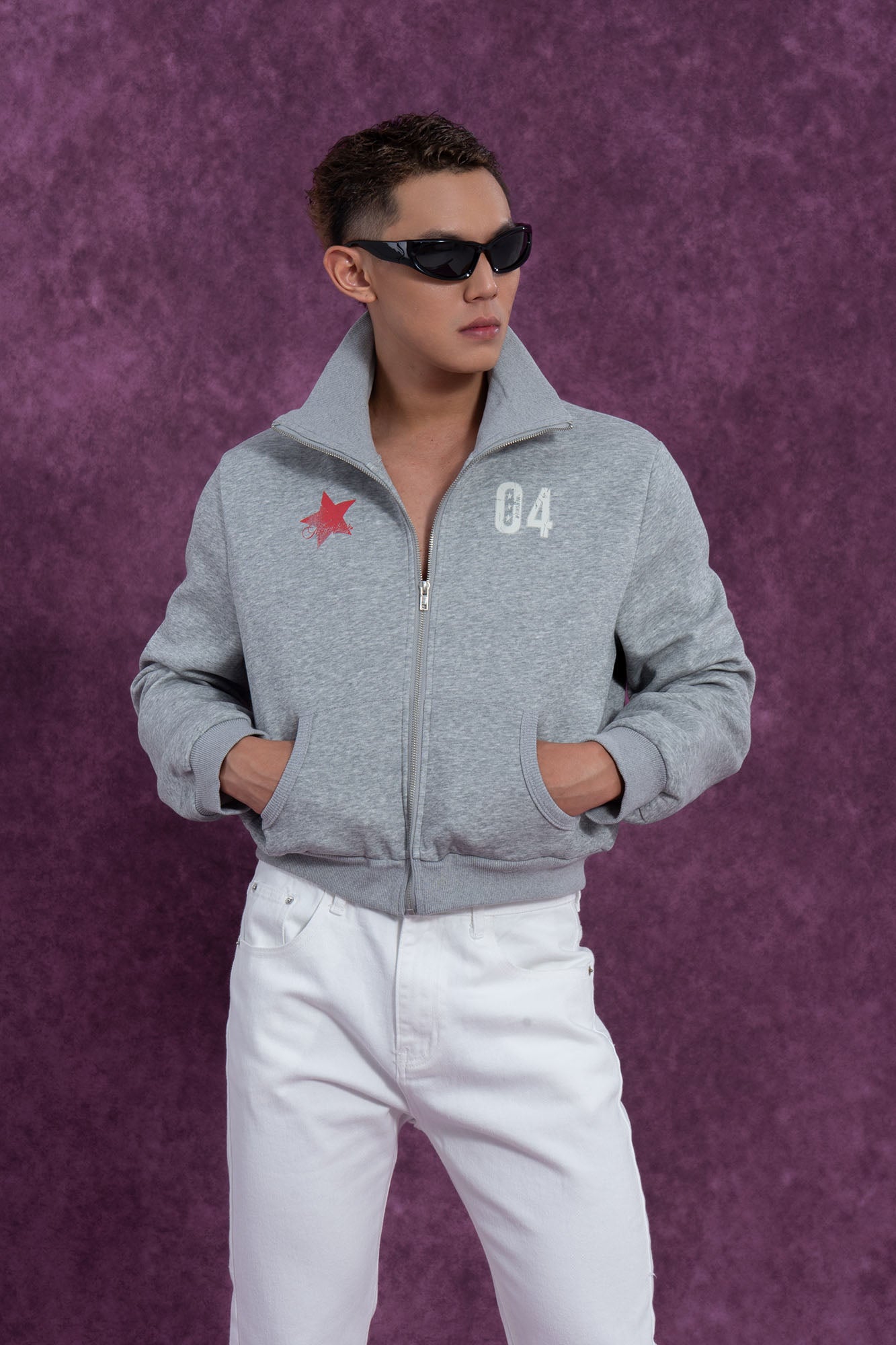 Star & 04 Graphic Zip-Up Sweatshirt