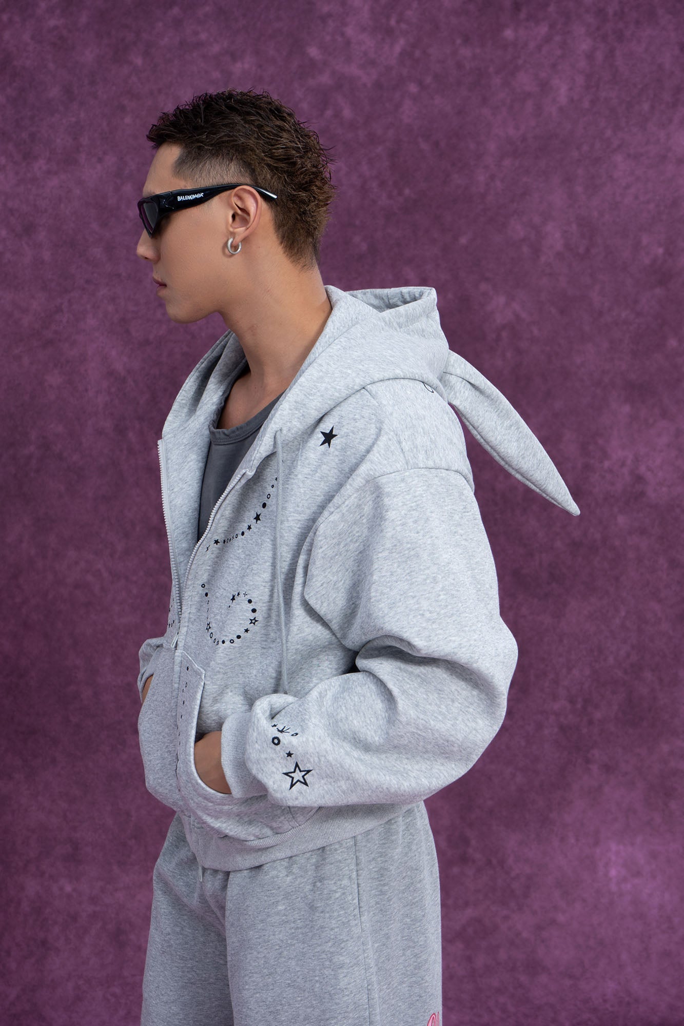 Gray Bunny Ear Zip Hoodie