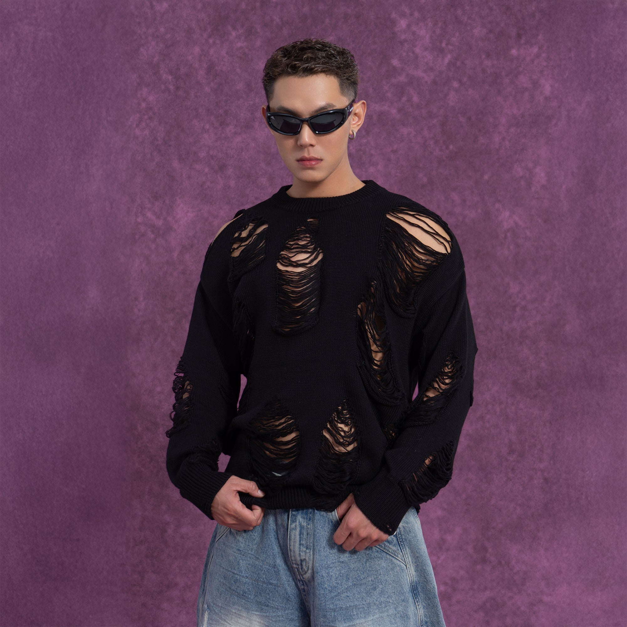 Distressed Oversized Knit Sweater