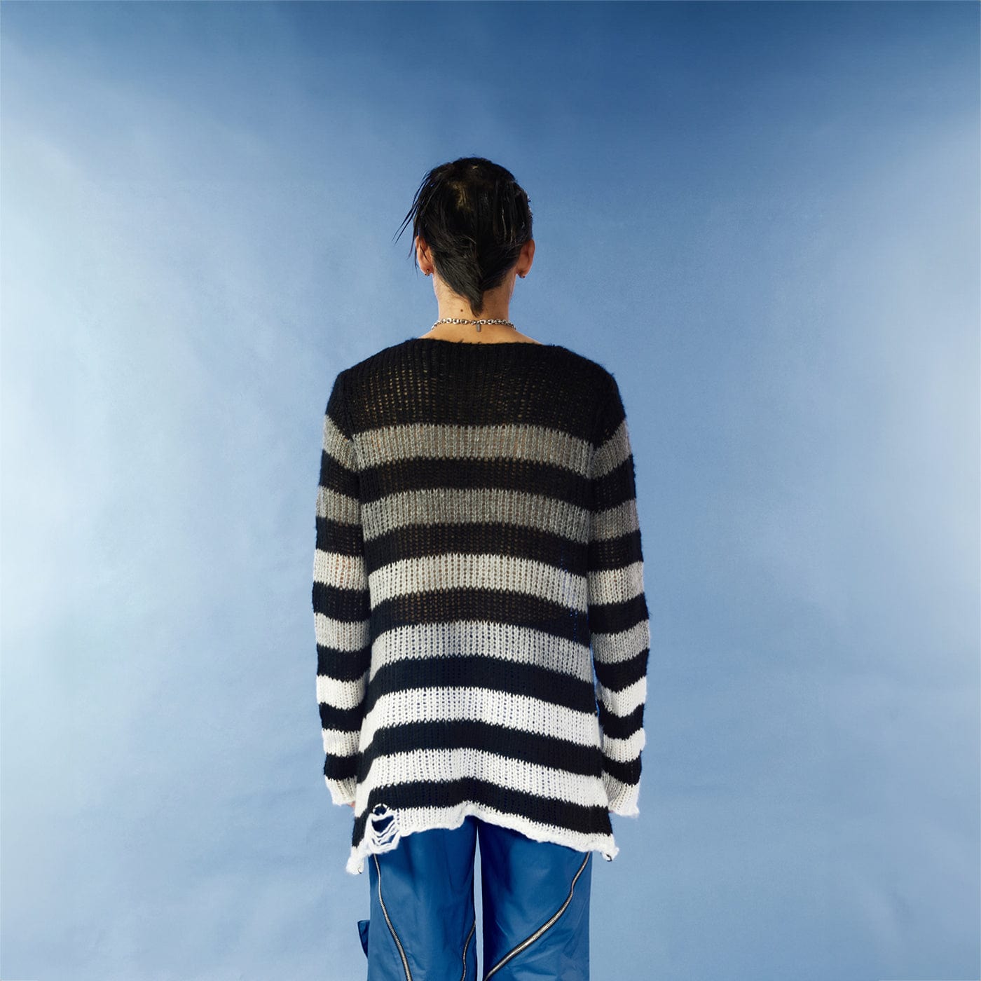 Distressed Striped Knit Sweater