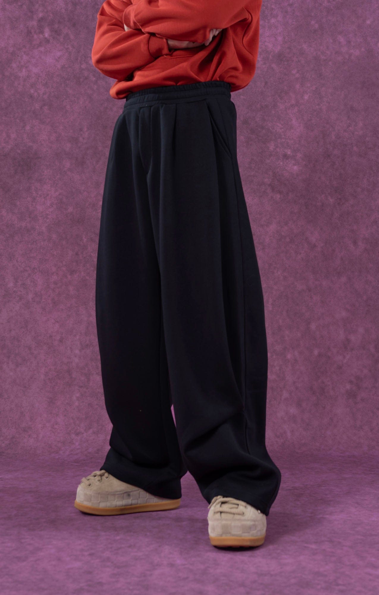 Gray and Black Pleated Wide-Leg Sweatpants