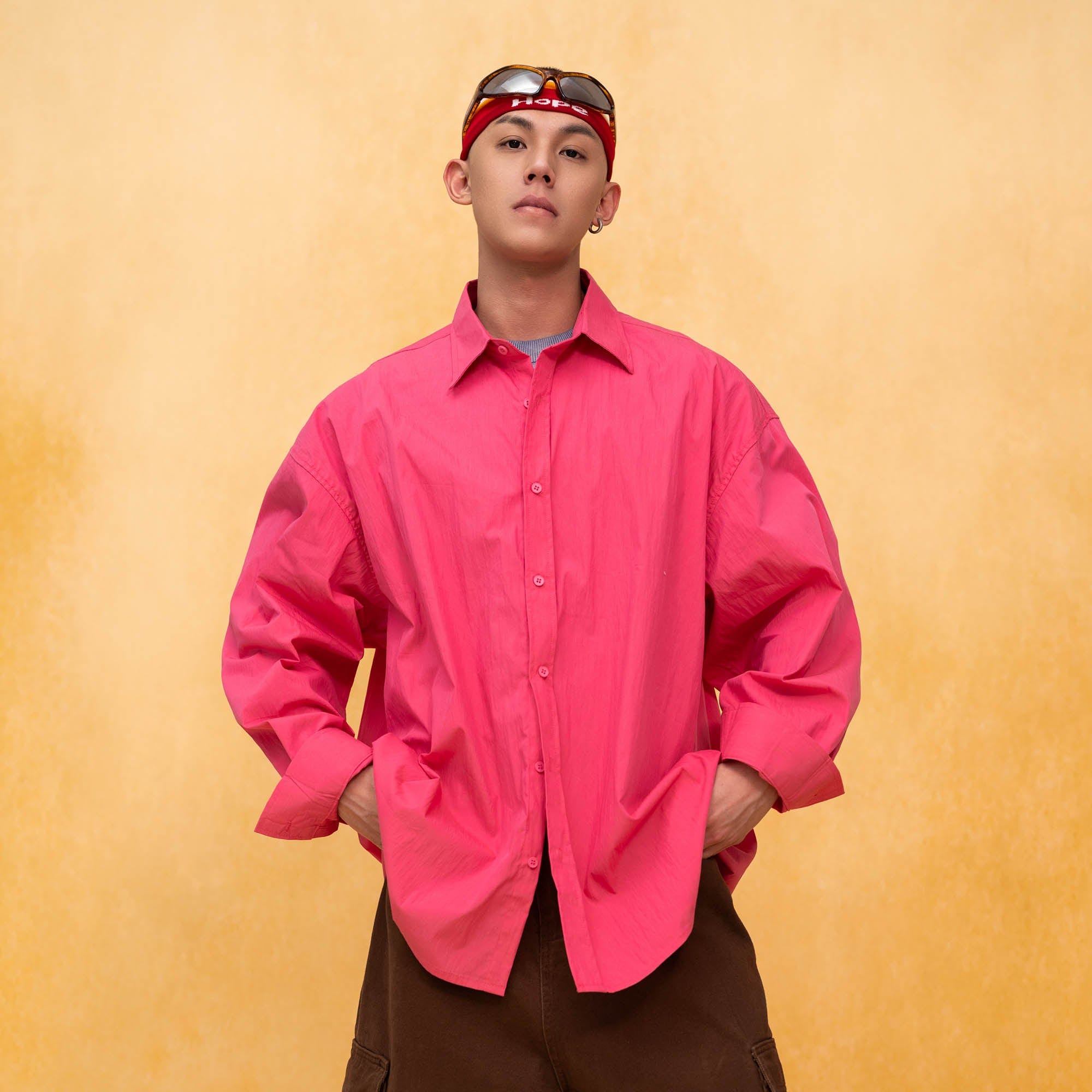 Oversized Crinkled Button-Up Shirt