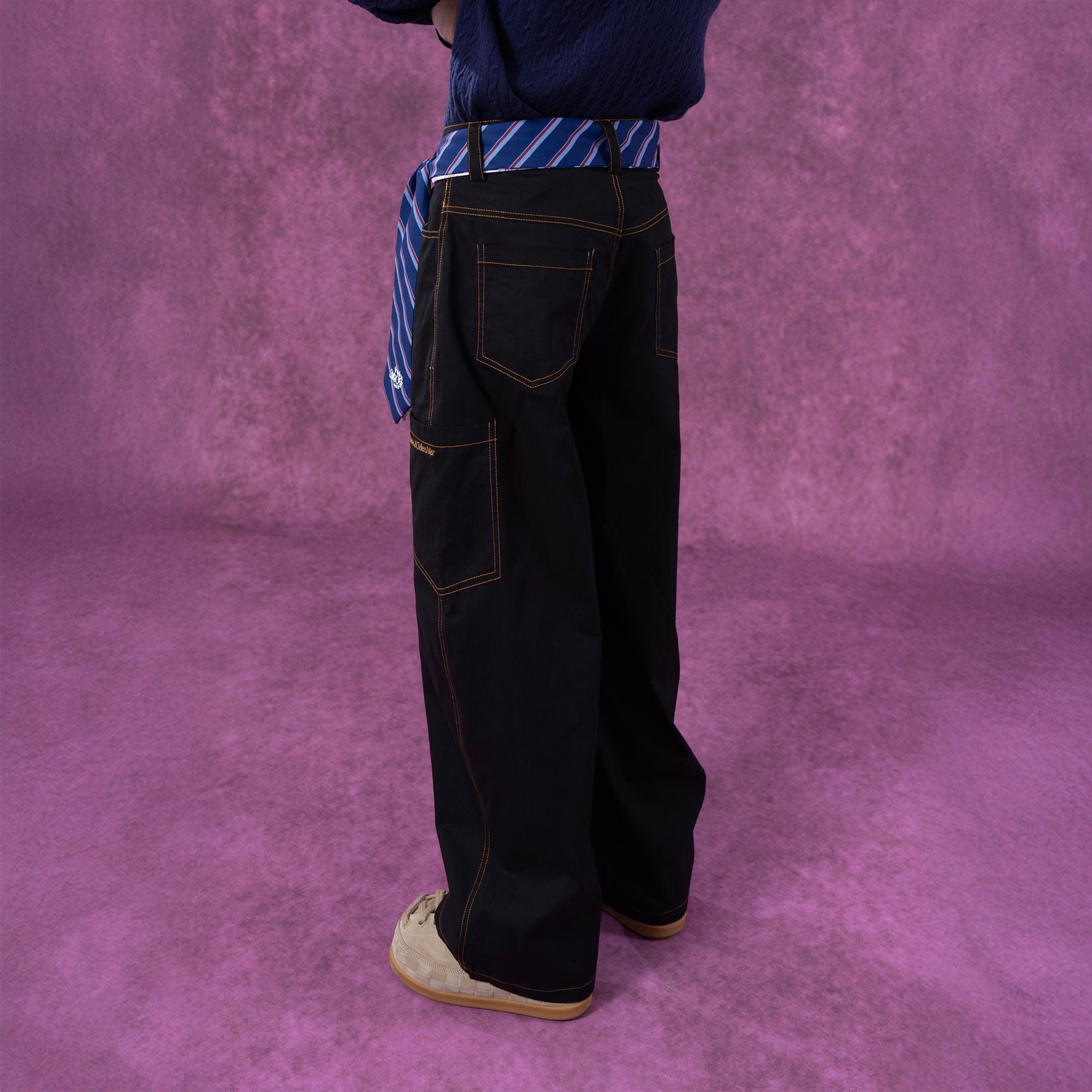 Wide-Leg Pants with Striped Tie Belt by CLP | Chiclara