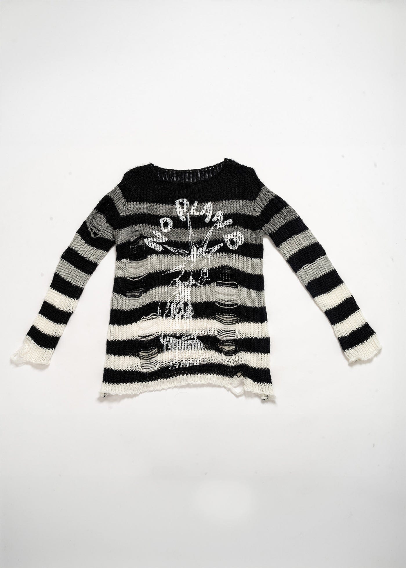 Distressed Striped Knit Sweater